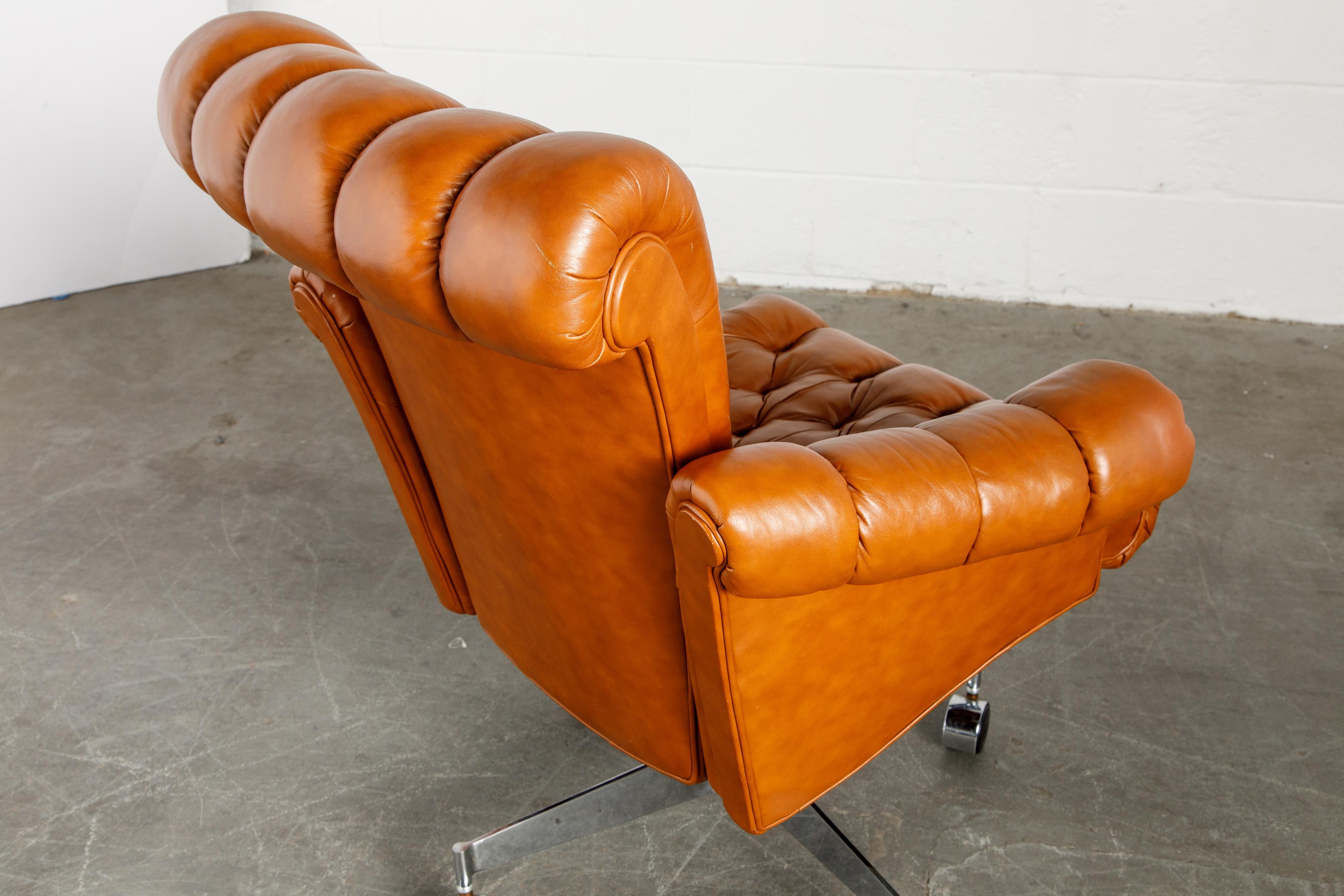 Edward Wormley for Dunbar Executive Tufted Leather Desk Chair, c. 1960, Signed 12