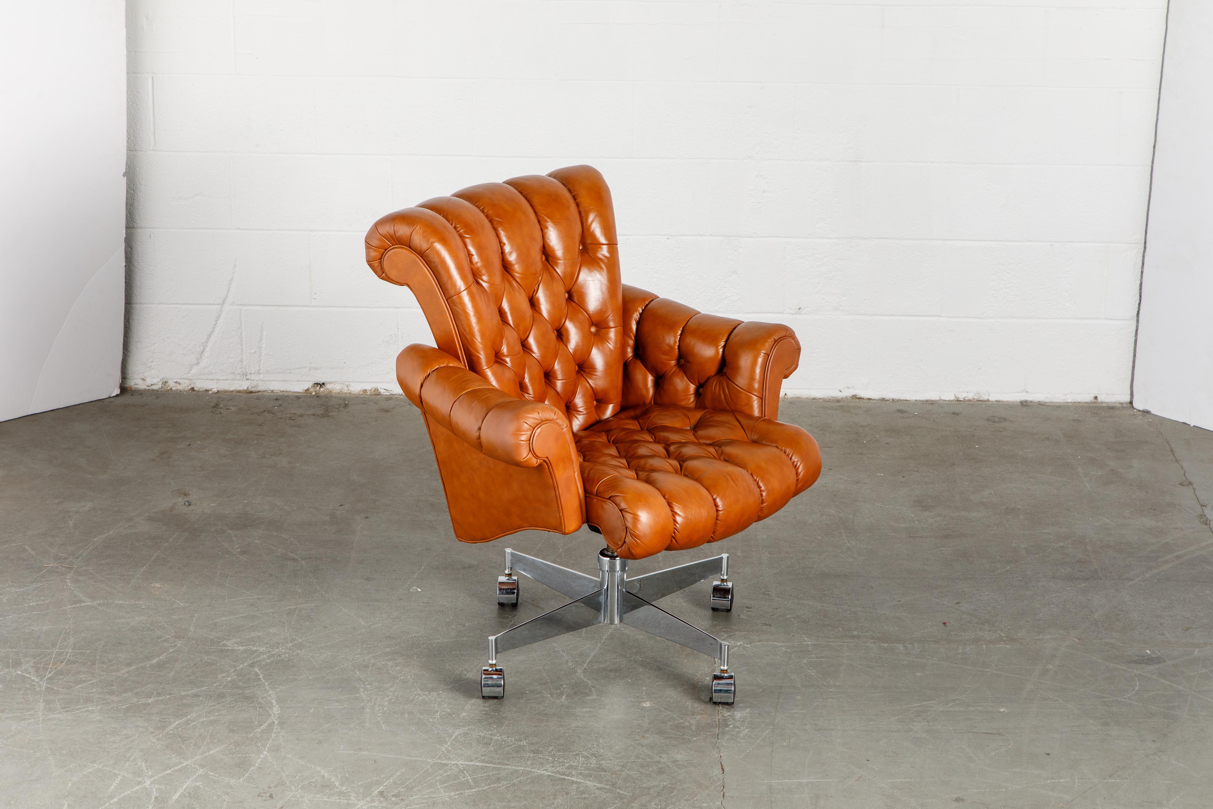 Mid-20th Century Edward Wormley for Dunbar Executive Tufted Leather Desk Chair, c. 1960, Signed