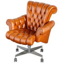 Edward Wormley for Dunbar Executive Tufted Leather Desk Chair, c. 1960, Signed