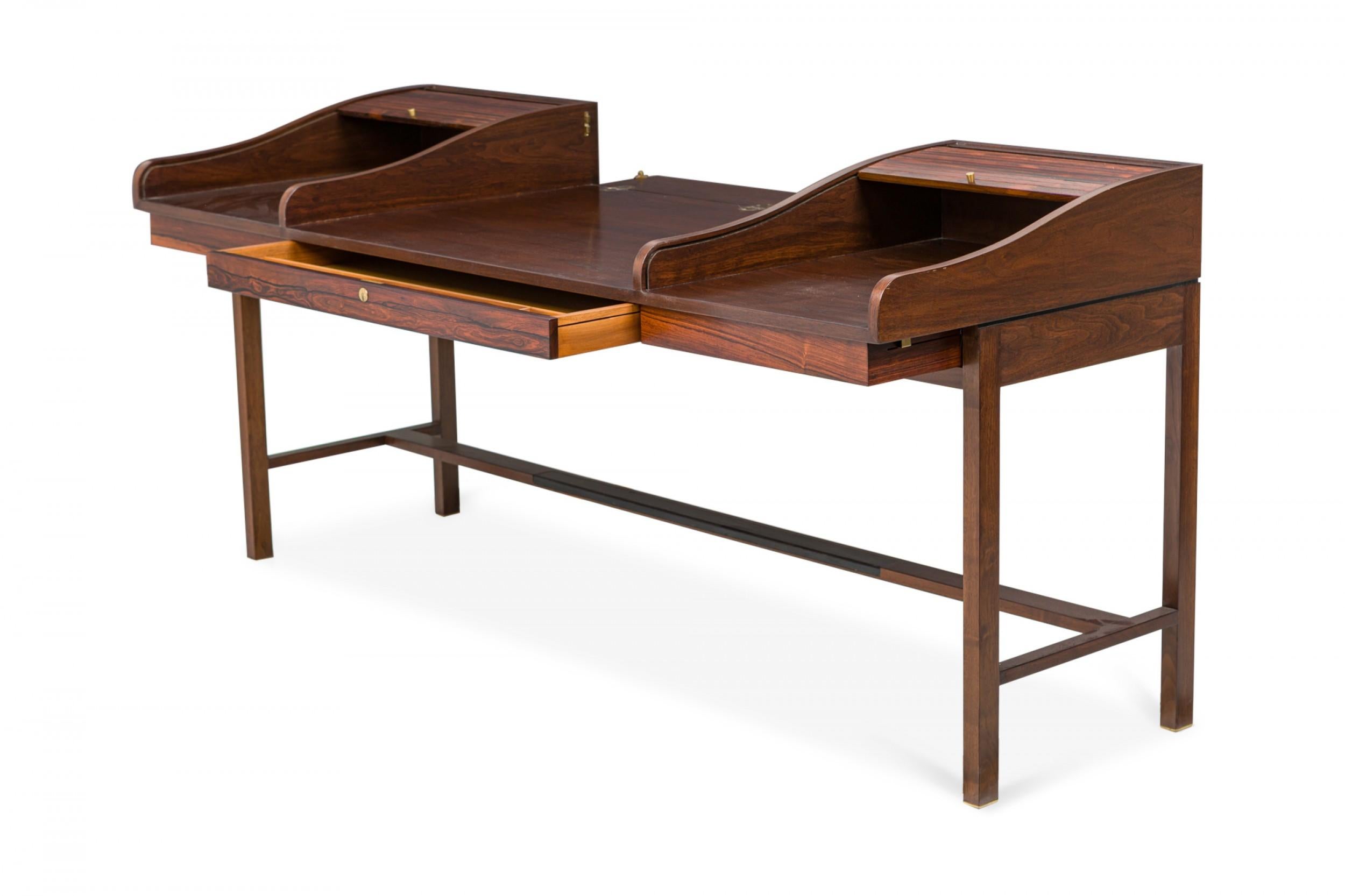 Mid-Century Modern Edward Wormley for Dunbar Furniture Co. Rosewood and Mahogany Roll Top Desk For Sale