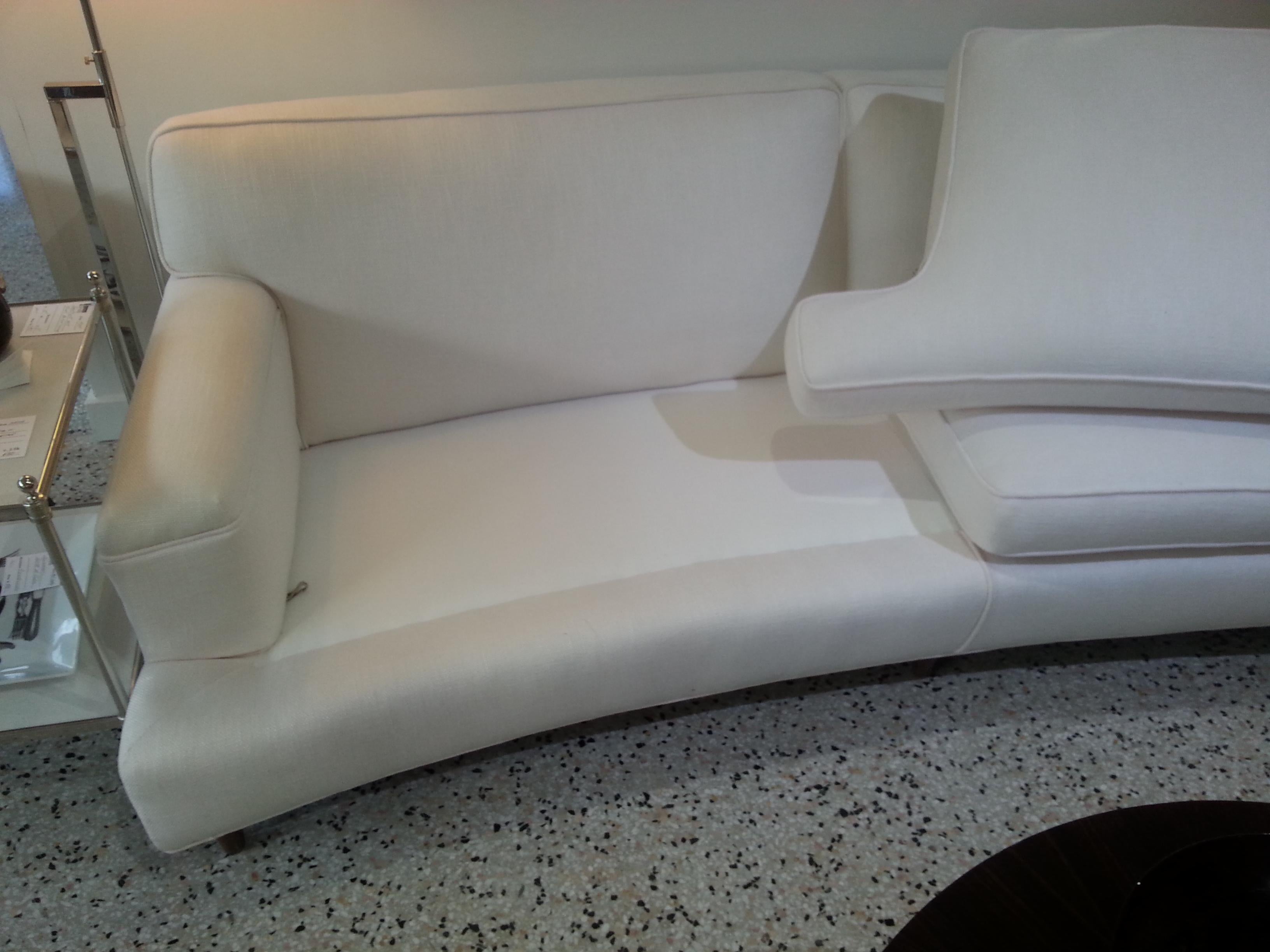 Wood  Edward Wormley for Dunbar Furniture Curved Sofa in White Fabric 