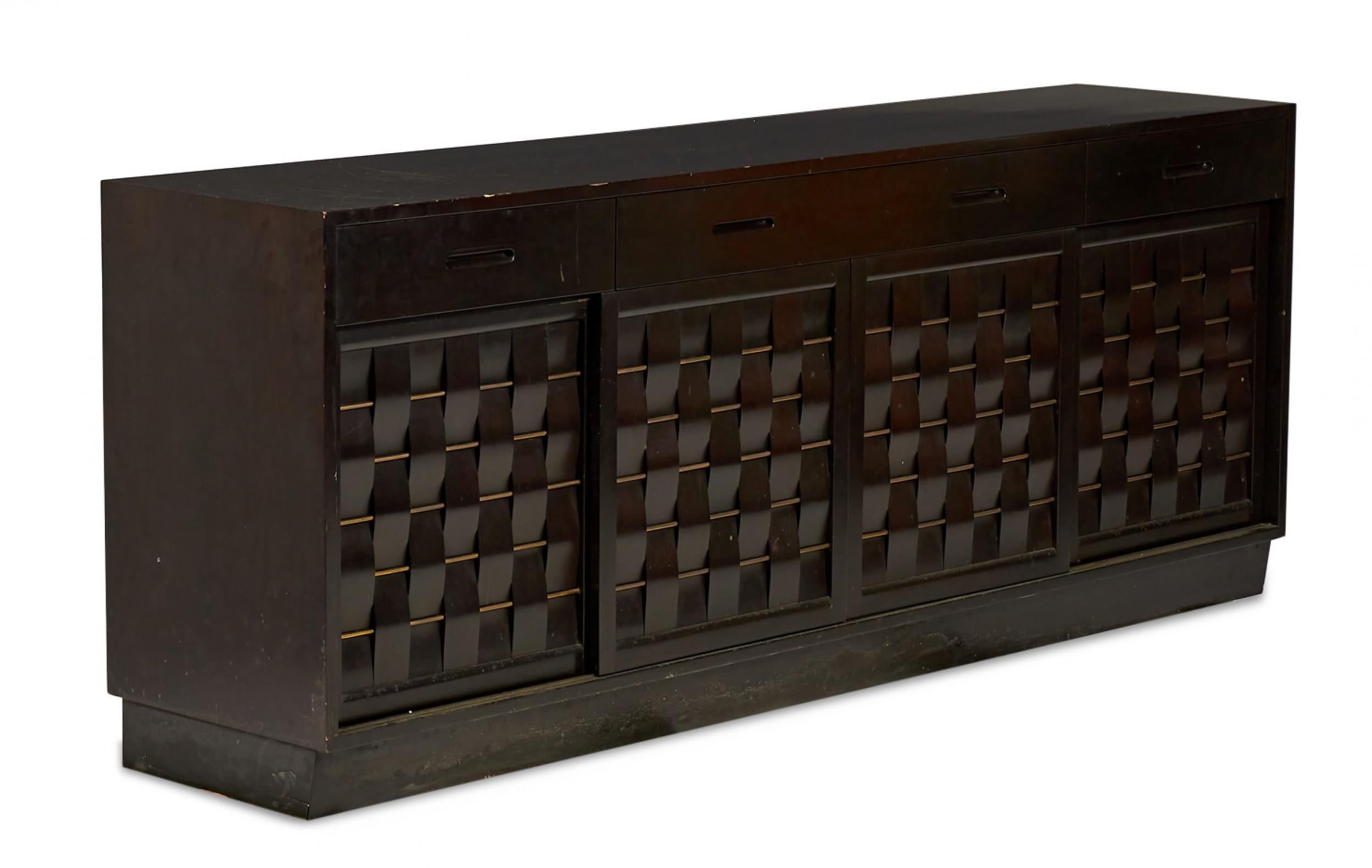 Edward Wormley for Dunbar Furniture Woven Front Dark Brown Mahogany Credenza For Sale 1