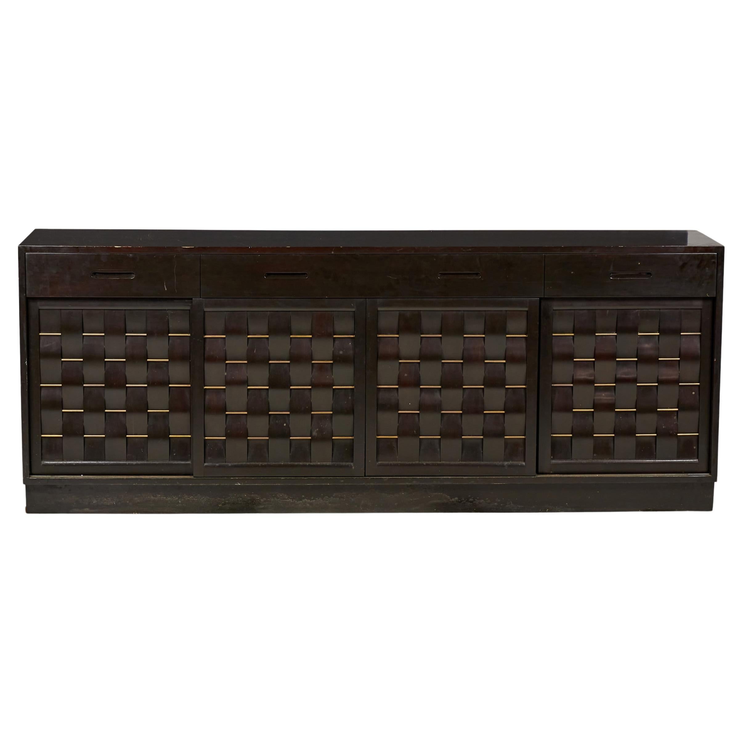 Edward Wormley for Dunbar Furniture Woven Front Dark Brown Mahogany Credenza For Sale