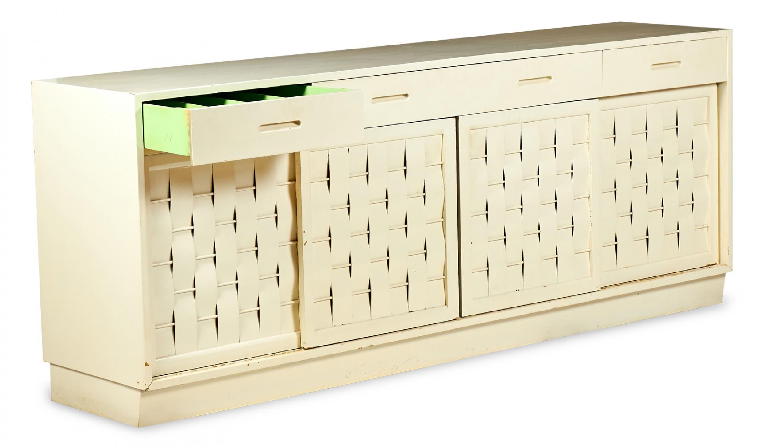 Edward Wormley for Dunbar Furniture Woven Front White Painted Credenza For Sale 4