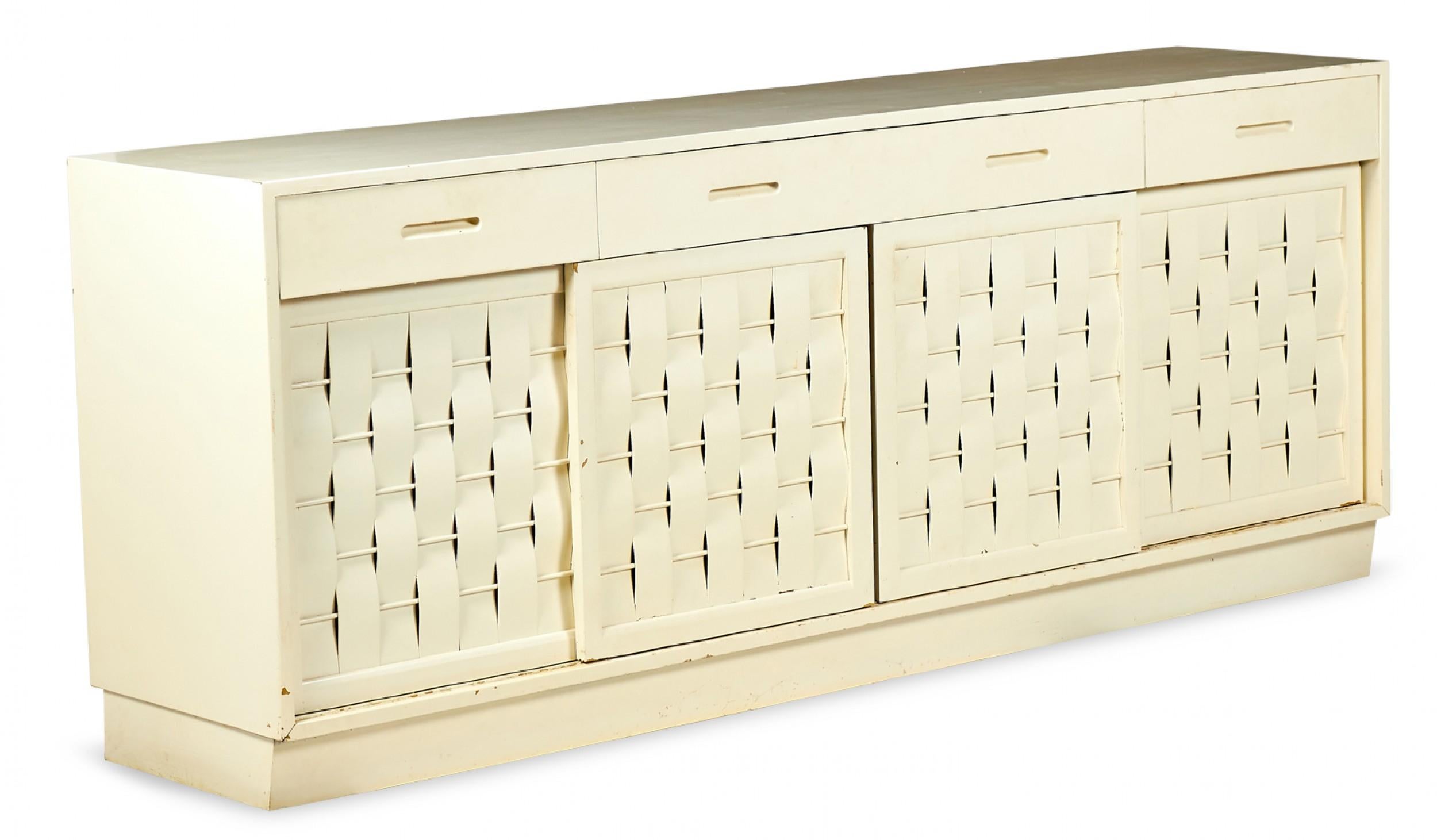 Edward Wormley for Dunbar Furniture Woven Front White Painted Credenza For Sale 1