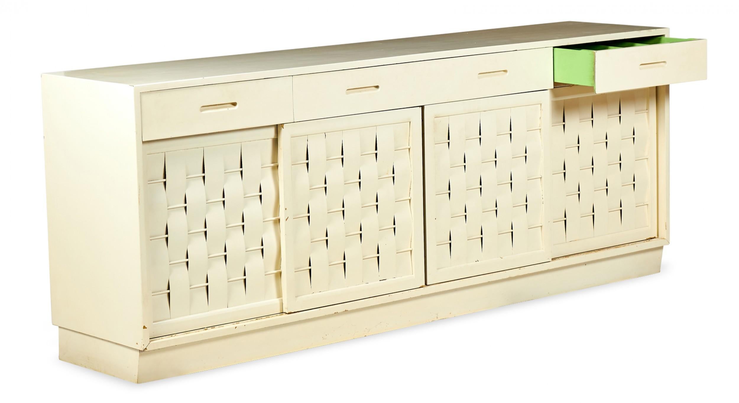 Edward Wormley for Dunbar Furniture Woven Front White Painted Credenza For Sale 2