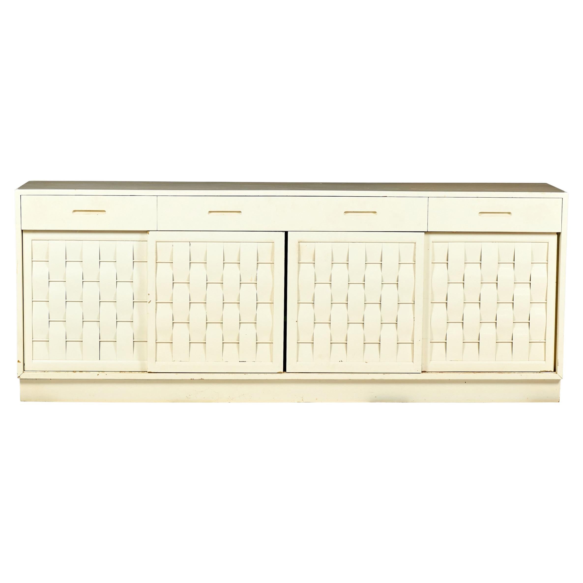 Edward Wormley for Dunbar Furniture Woven Front White Painted Credenza For Sale