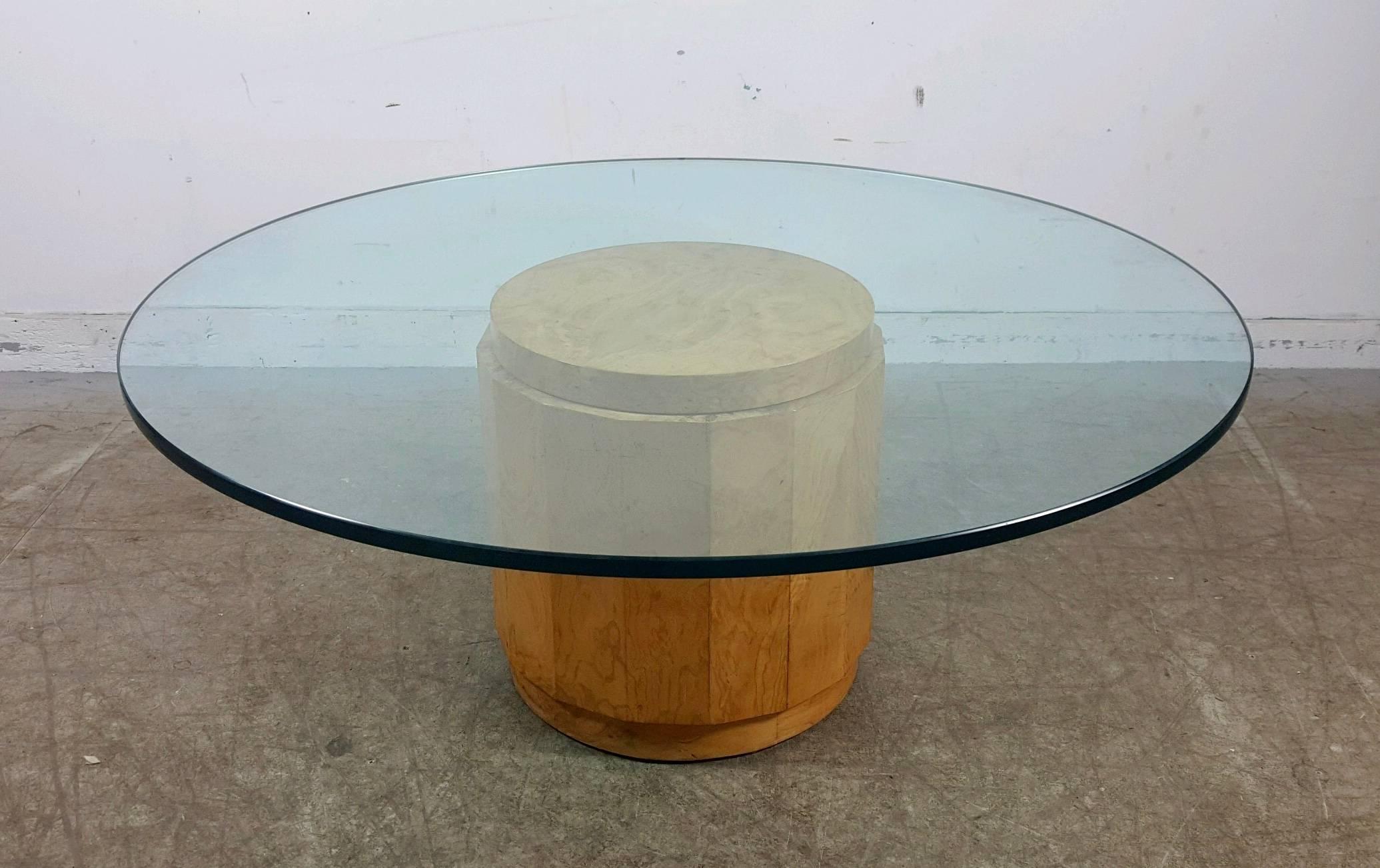 20th Century Edward Wormley for Dunbar Glass and Burl Cocktail Table