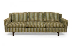 Edward Wormley for Dunbar Green and Beige Striped Upholstered Three-Seat Sofa