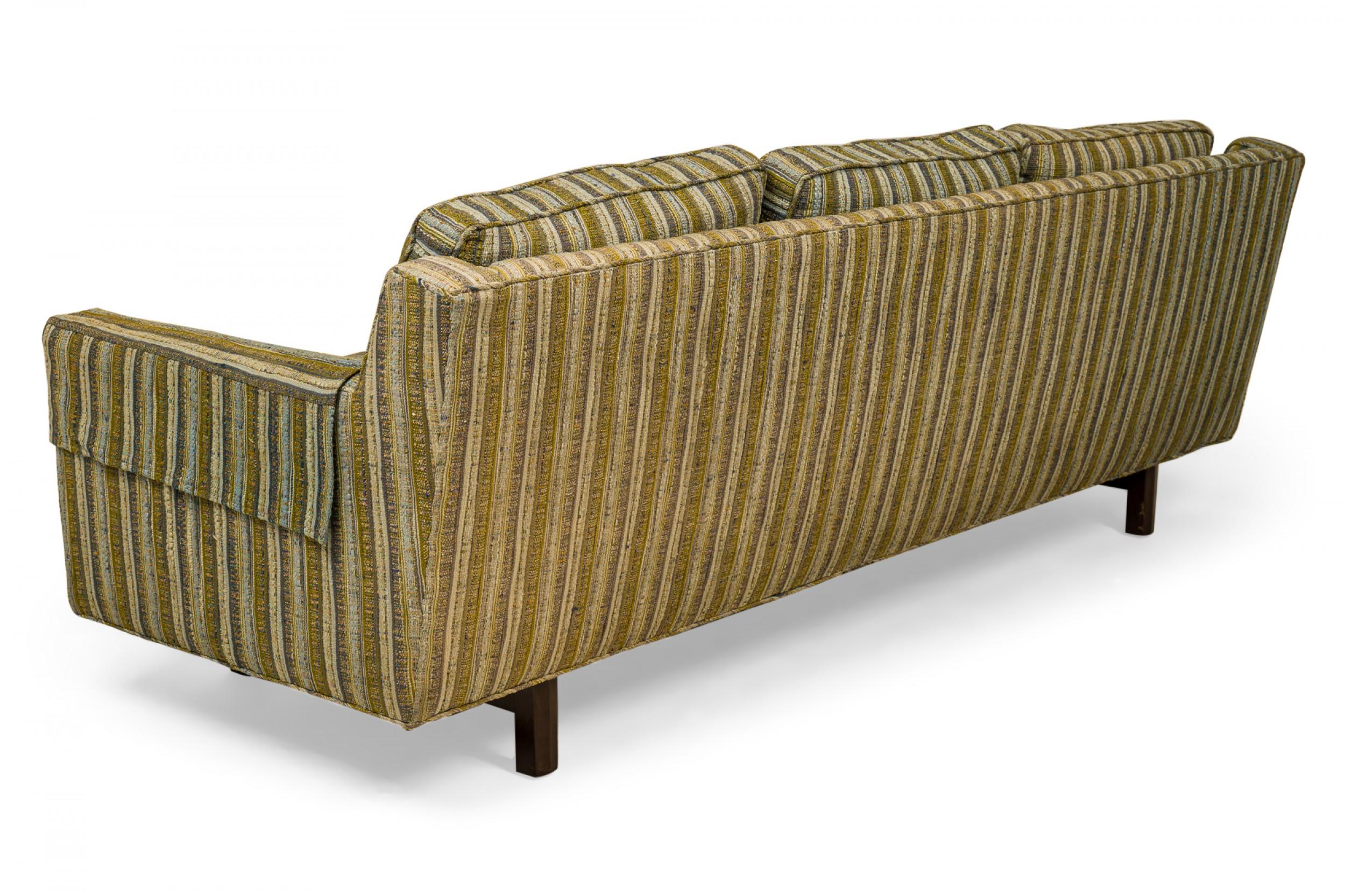 Mid-Century Modern Edward Wormley for Dunbar Green and Beige Striped Upholstered Three-Seat Sofa For Sale