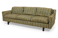 Edward Wormley for Dunbar Green and Beige Striped Upholstered Three-Seat Sofa