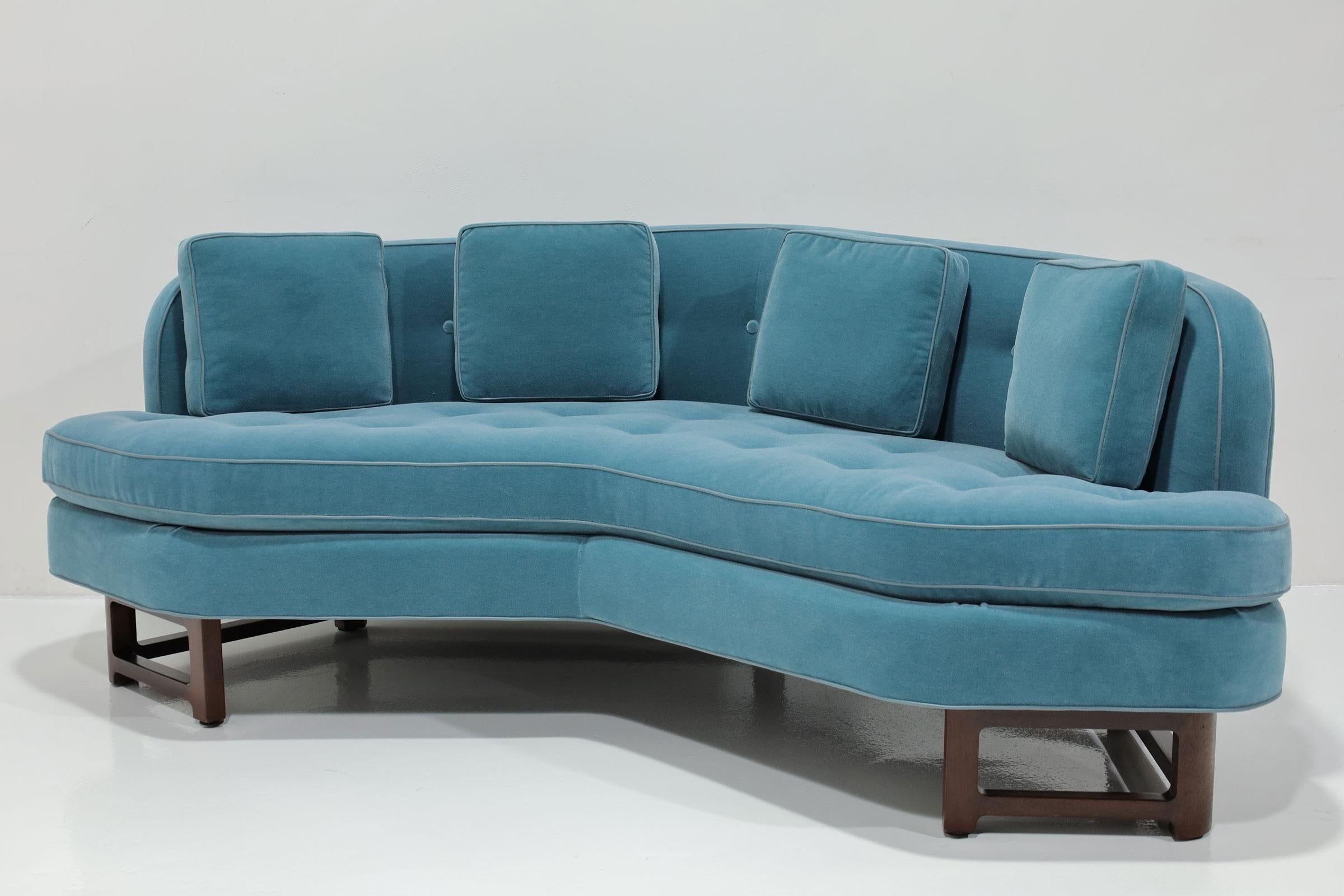 Mid-Century Modern Edward Wormley for Dunbar Janus Collection Angle Sofa in Blue Mohair For Sale