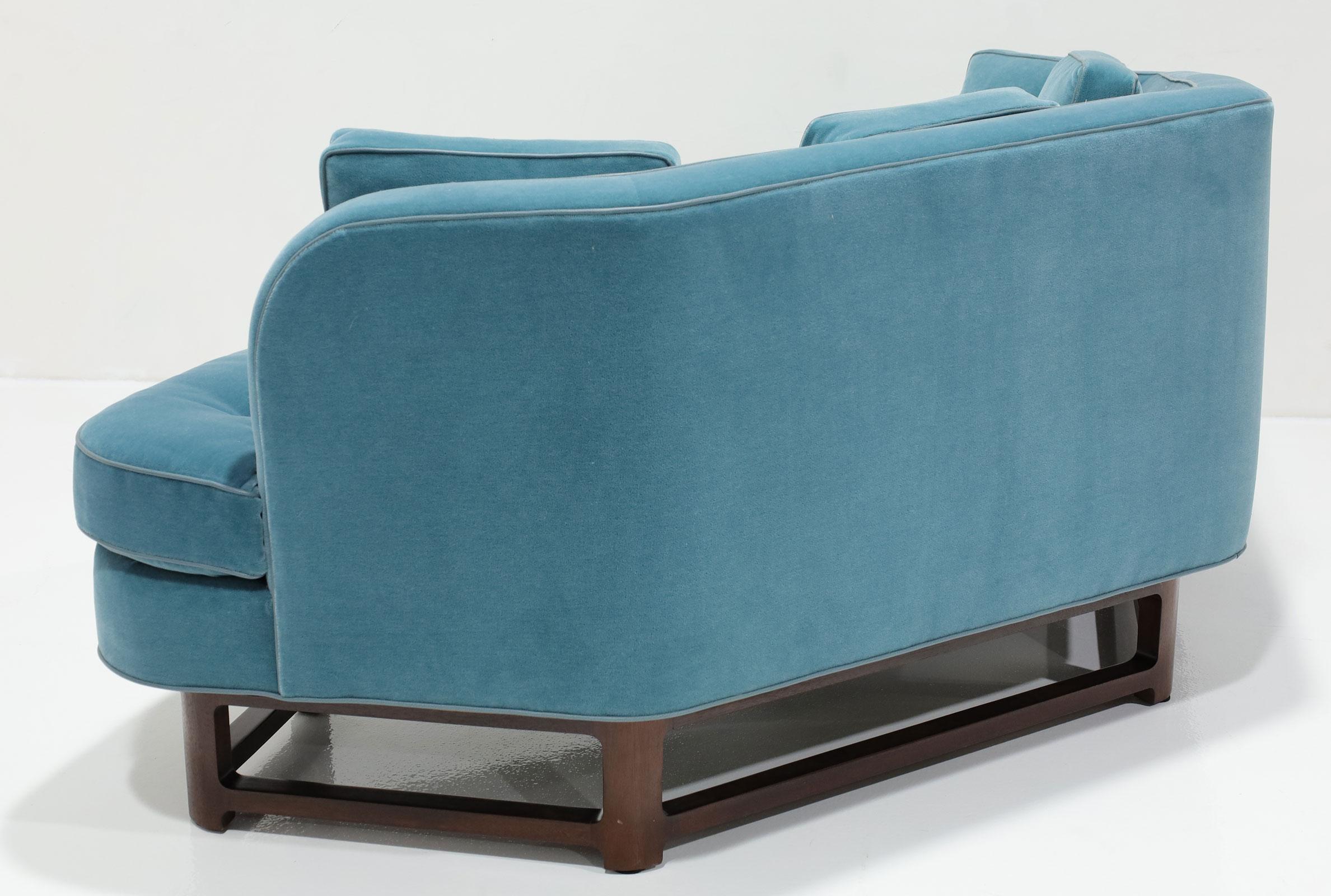 American Edward Wormley for Dunbar Janus Collection Angle Sofa in Blue Mohair For Sale
