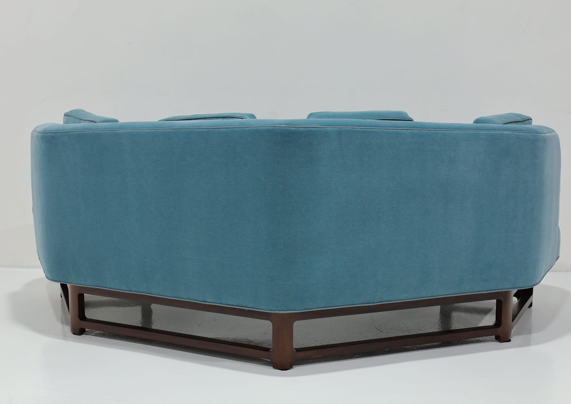 Edward Wormley for Dunbar Janus Collection Angle Sofa in Blue Mohair In Good Condition For Sale In Dallas, TX