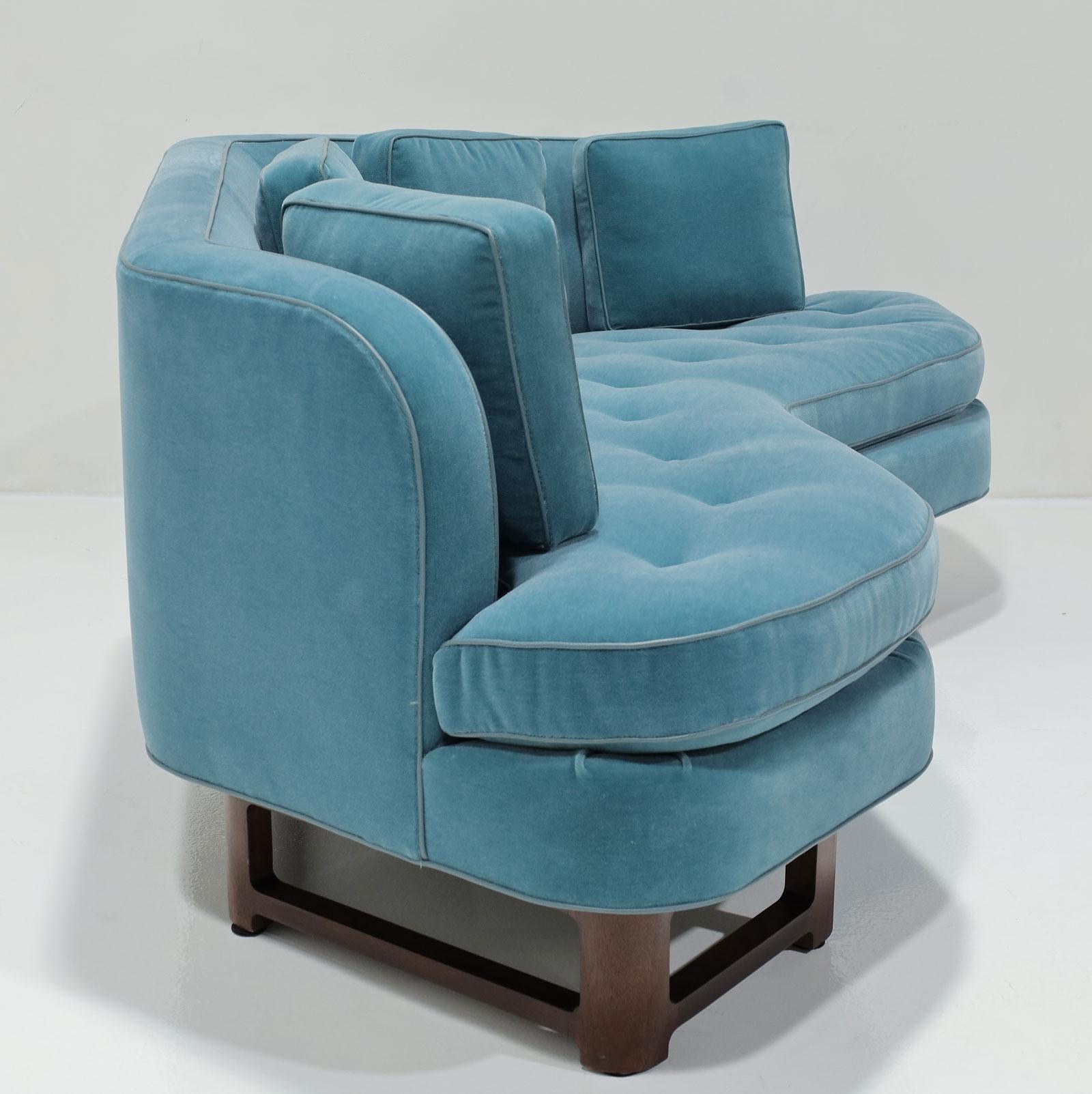 20th Century Edward Wormley for Dunbar Janus Collection Angle Sofa in Blue Mohair For Sale