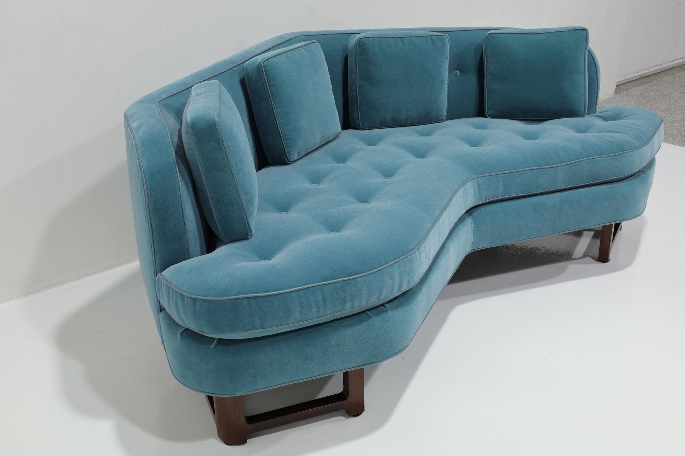 Upholstery Edward Wormley for Dunbar Janus Collection Angle Sofa in Blue Mohair For Sale