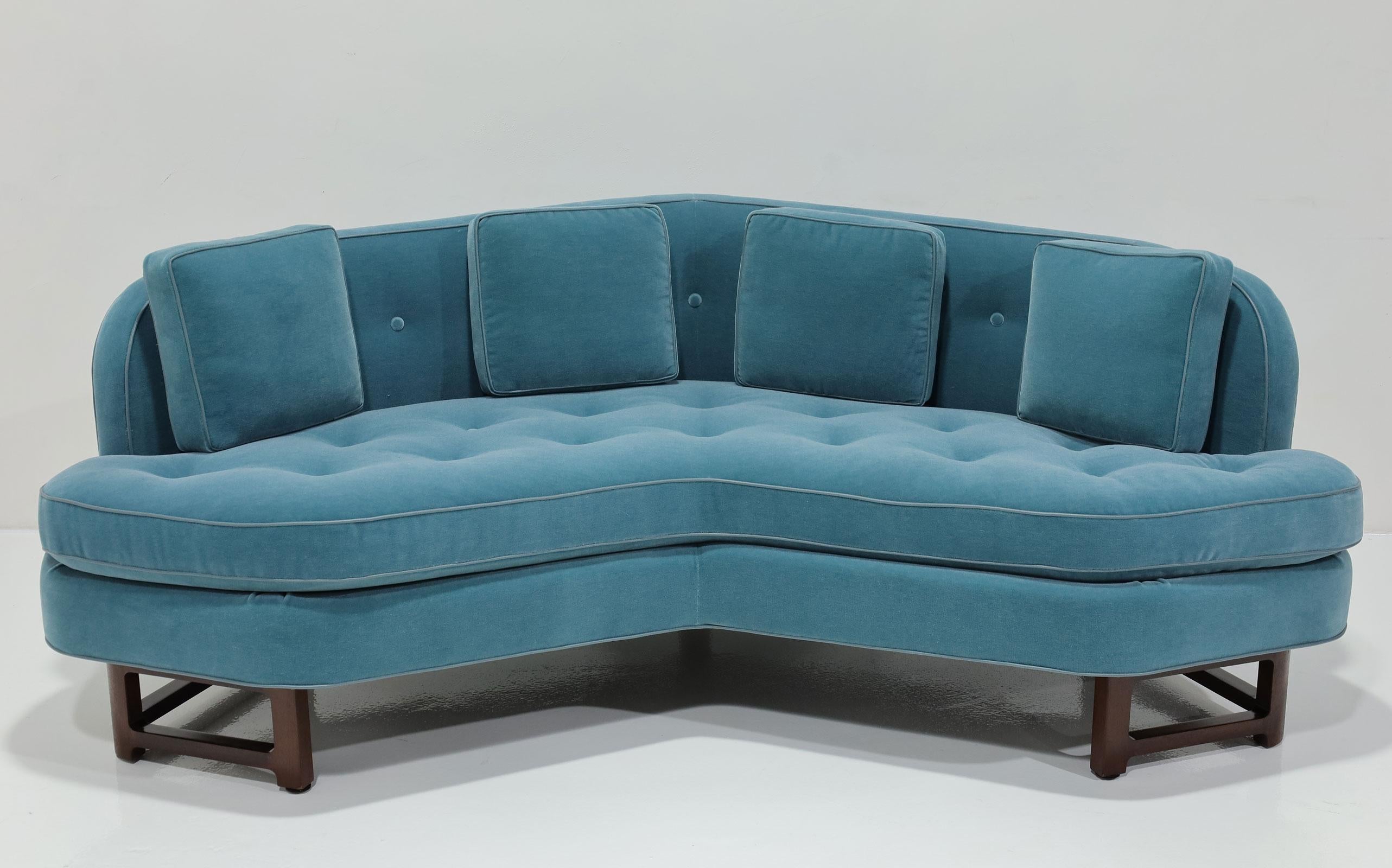 Edward Wormley for Dunbar Janus Collection Angle Sofa in Blue Mohair For Sale 1