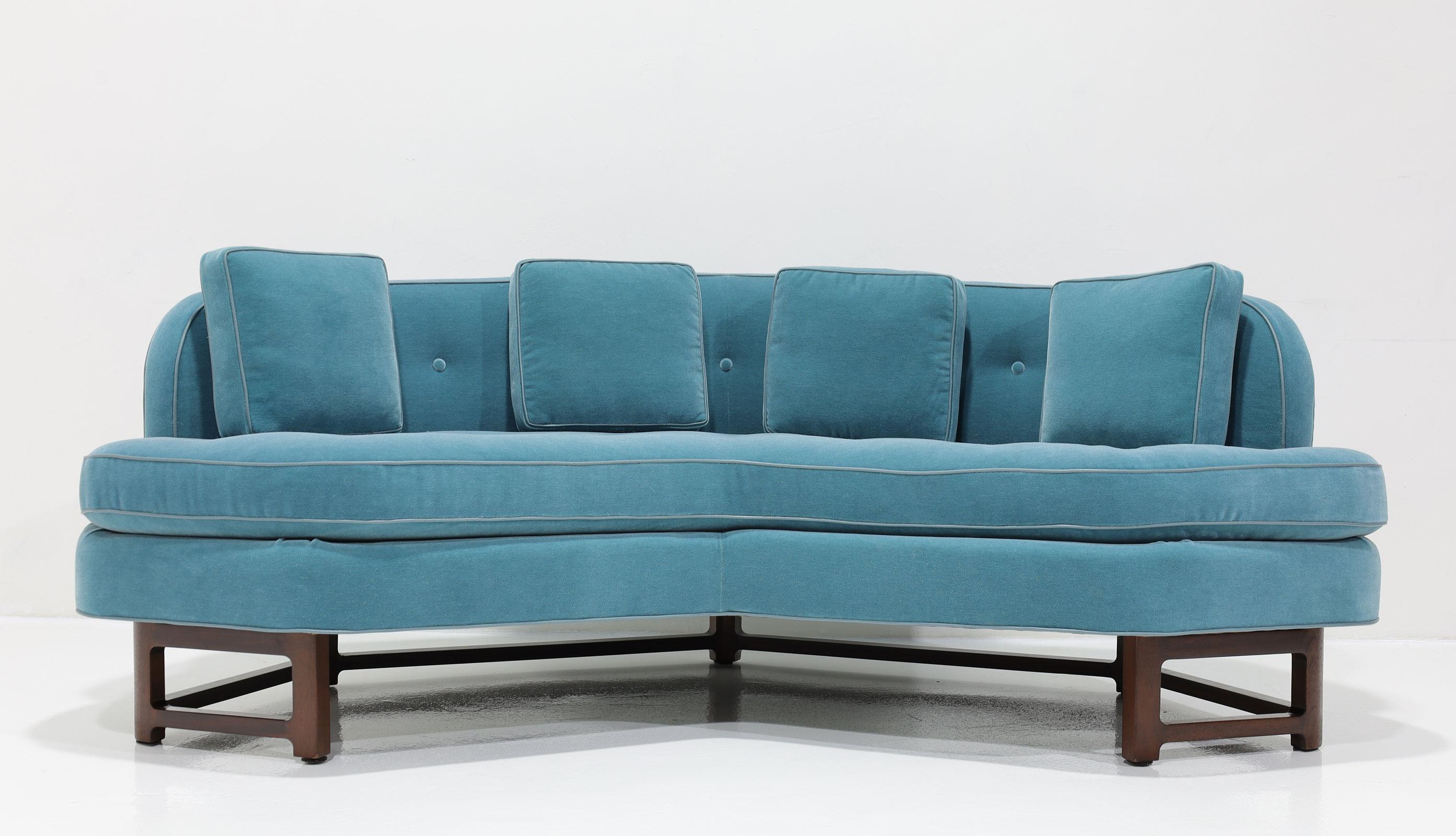 Edward Wormley for Dunbar Janus Collection Angle Sofa in Blue Mohair For Sale 2