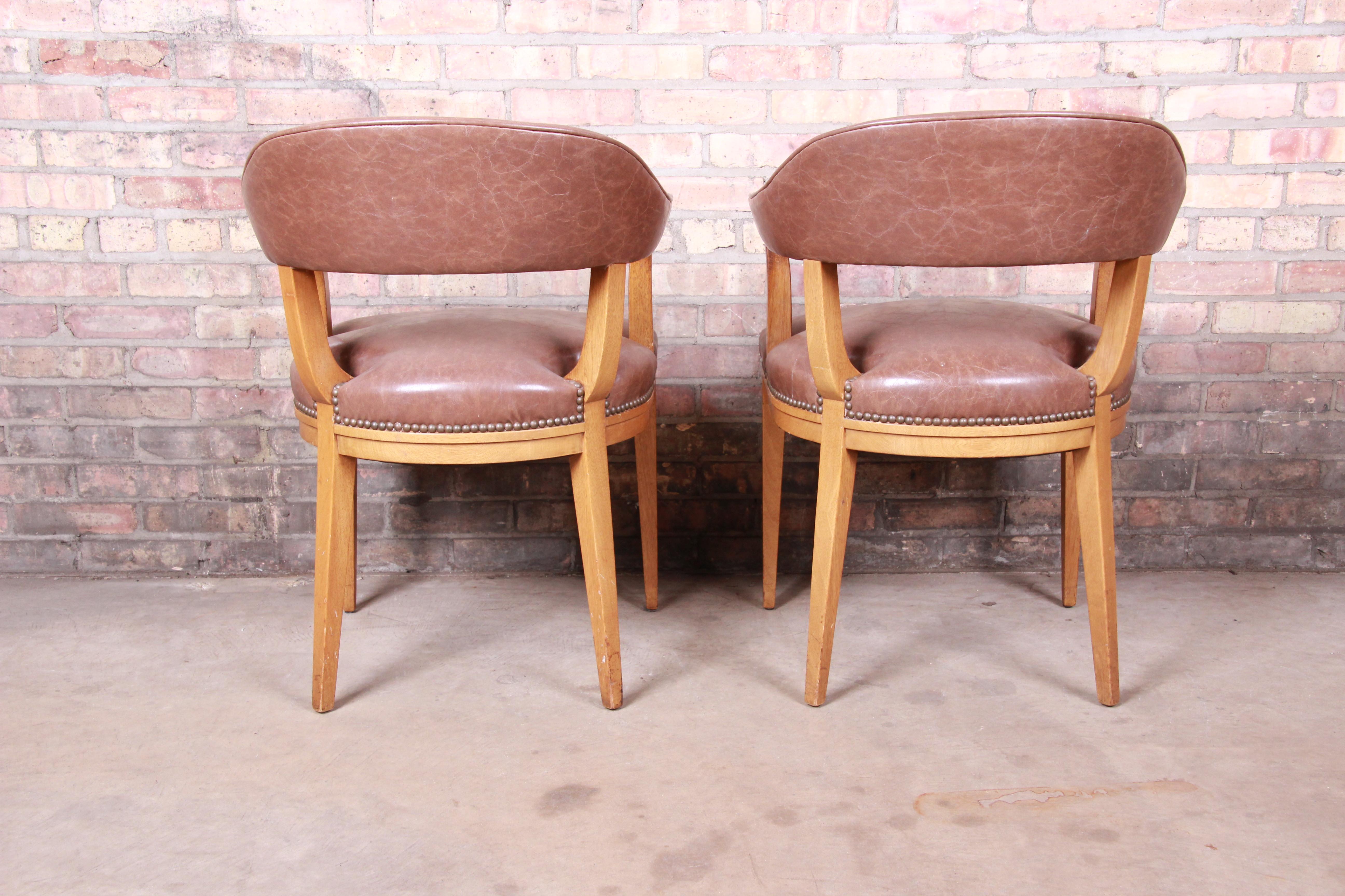 Edward Wormley for Dunbar Janus Collection Leather and Mahogany Armchairs, Pair 1