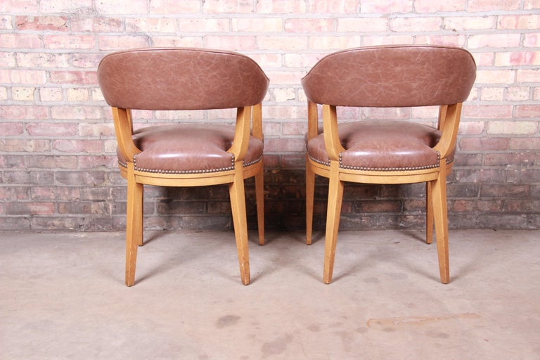Edward Wormley for Dunbar Janus Collection Leather and Mahogany Armchairs, Pair For Sale 1