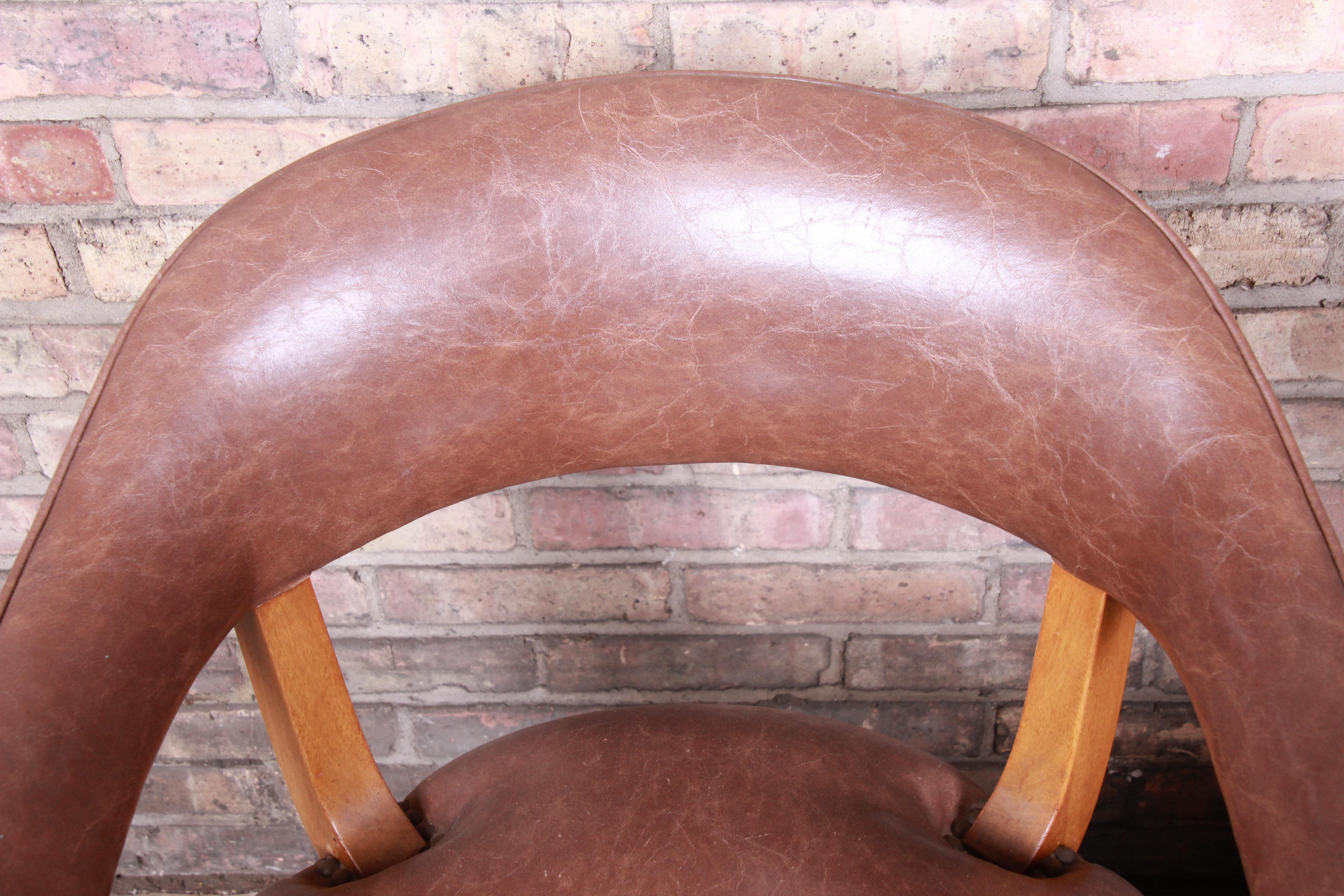 Edward Wormley for Dunbar Janus Collection Leather and Mahogany Armchairs, Pair 2