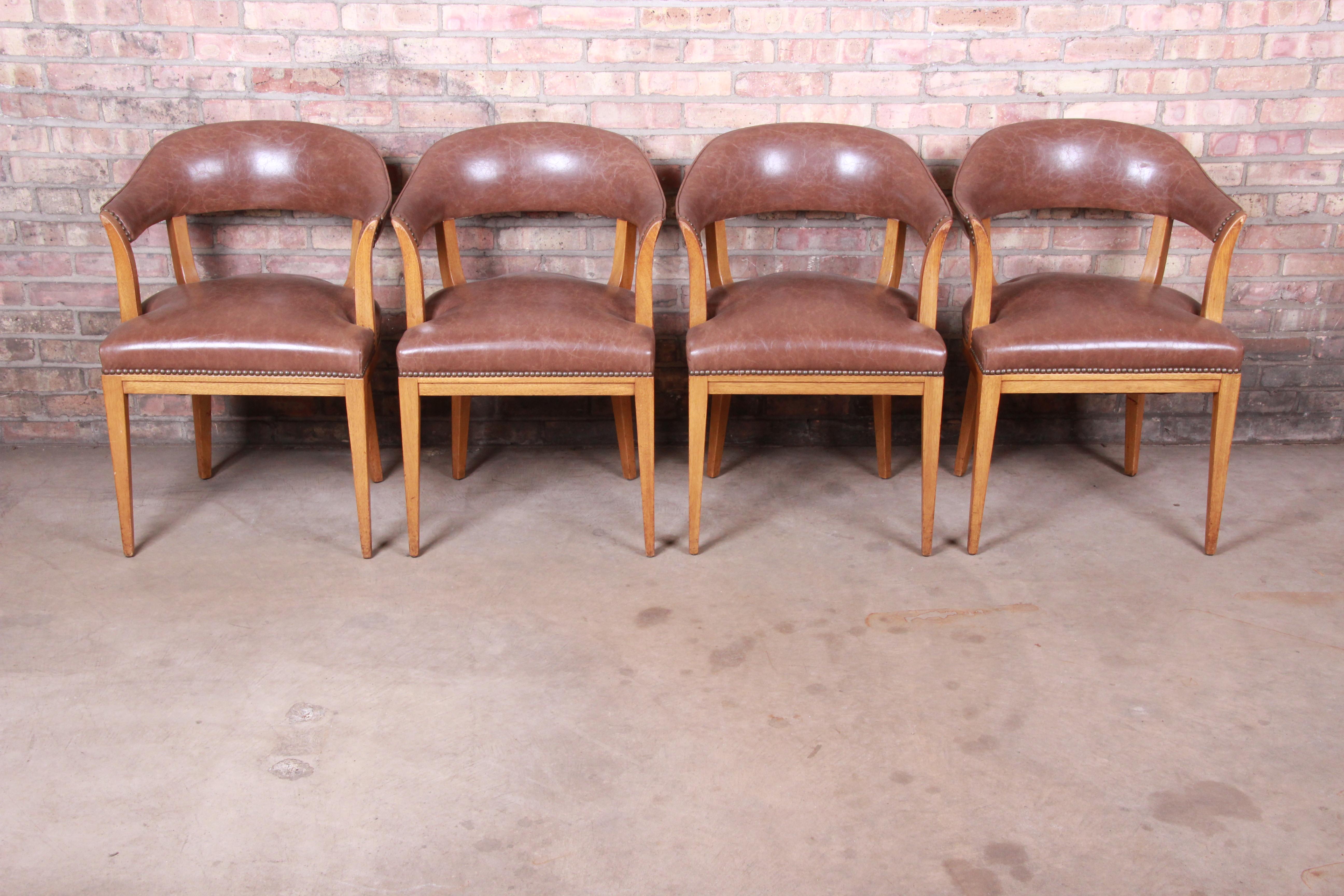 Mid-Century Modern Edward Wormley for Dunbar Janus Collection Leather Dining Chairs, Set of Four