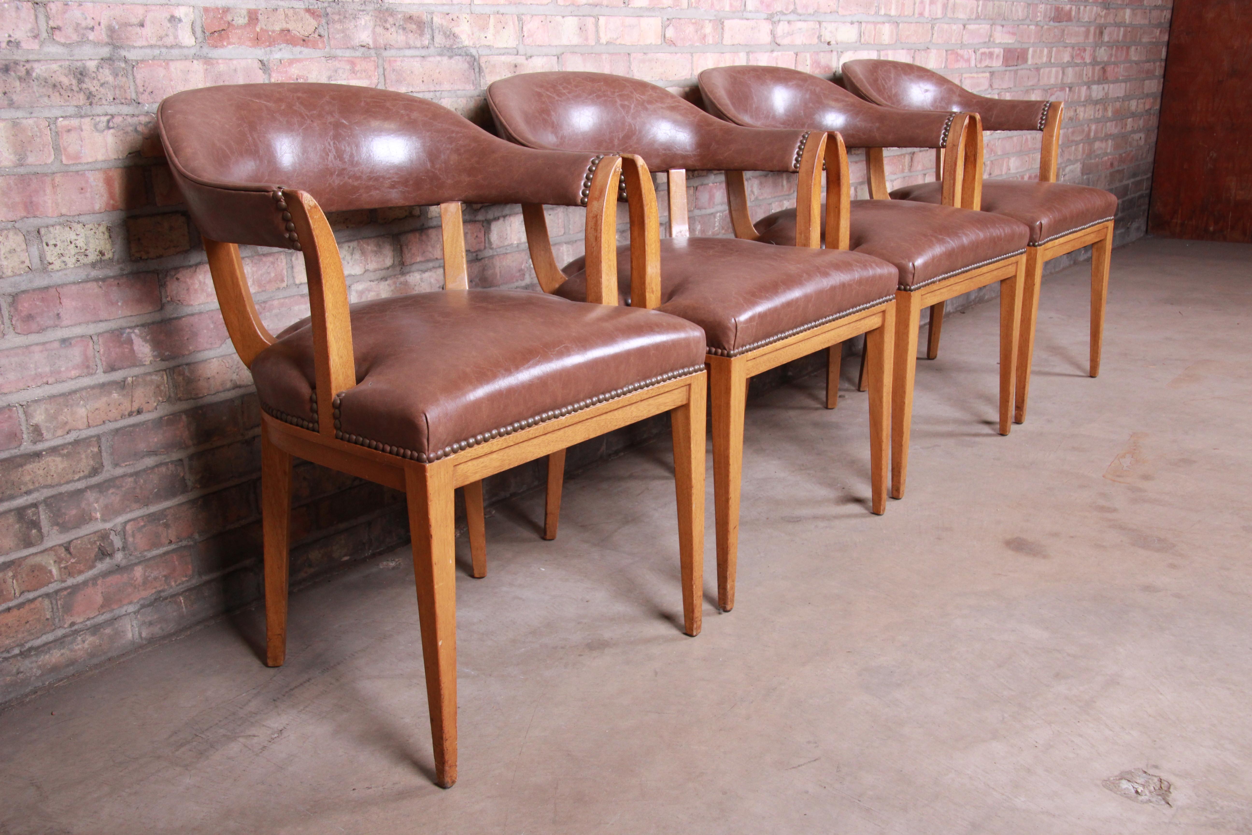 American Edward Wormley for Dunbar Janus Collection Leather Dining Chairs, Set of Four