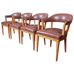 Edward Wormley for Dunbar Janus Collection Leather Dining Chairs, Set of Four