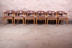 Edward Wormley for Dunbar Janus Collection Leather Dining Chairs, Set of Six