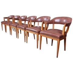 Edward Wormley for Dunbar Janus Collection Leather Dining Chairs, Set of Six