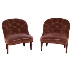 Edward Wormley for Dunbar Janus Collection Mohair Velvet Slipper Chairs, Pair
