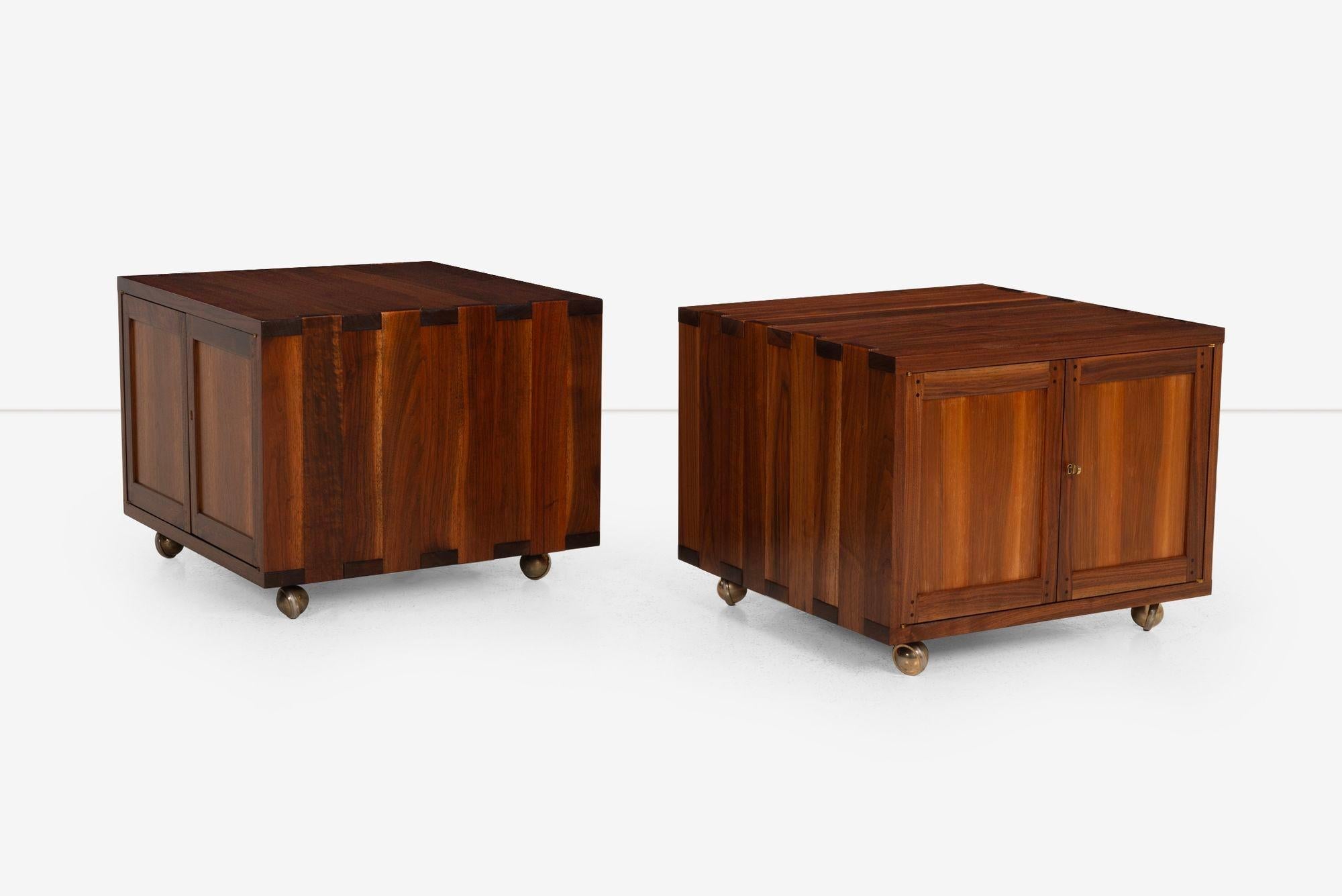 Oiled Edward Wormley for Dunbar Janus Group, Pair of End Tables on Casters 1958 For Sale