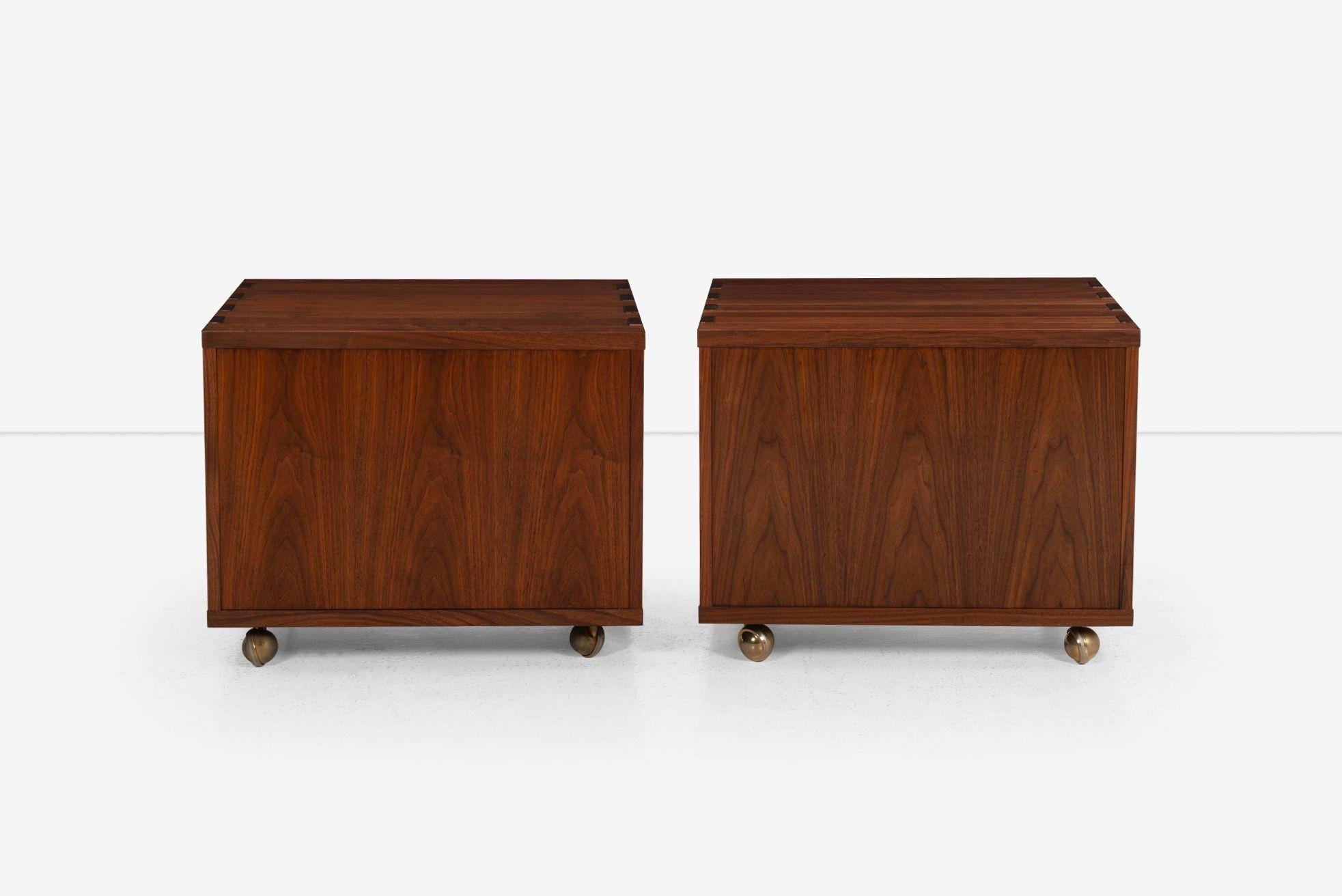 Brass Edward Wormley for Dunbar Janus Group, Pair of End Tables on Casters 1958 For Sale