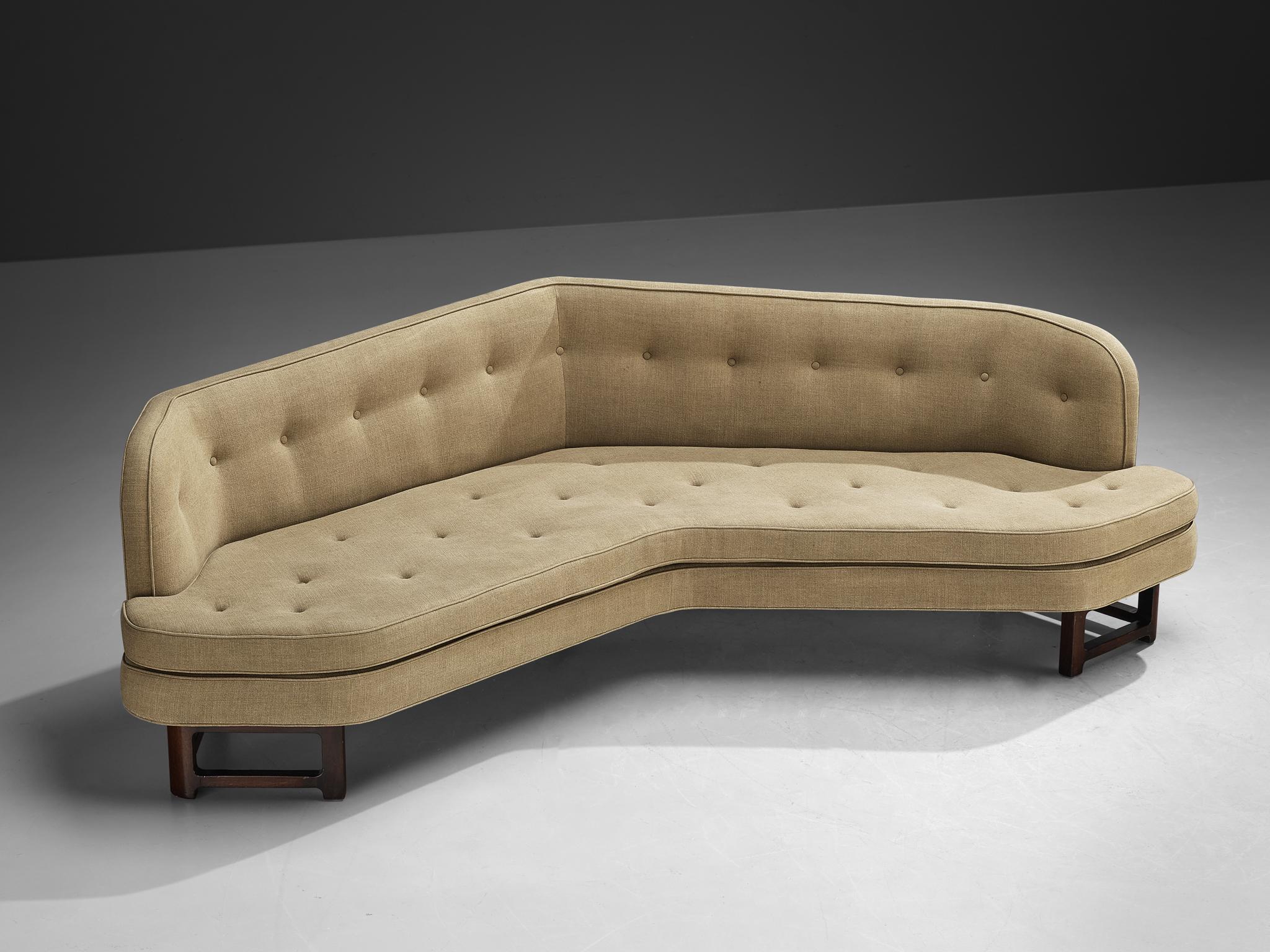 Edward Wormley for Dunbar, Janus sofa, model '6392', fabric, stained wood, United States, design 1957

Conceived in 1957, the Janus sofa is an iconic design by Edward Wormley for Dunbar. It exemplifies Wormley's talent for creating modern pieces