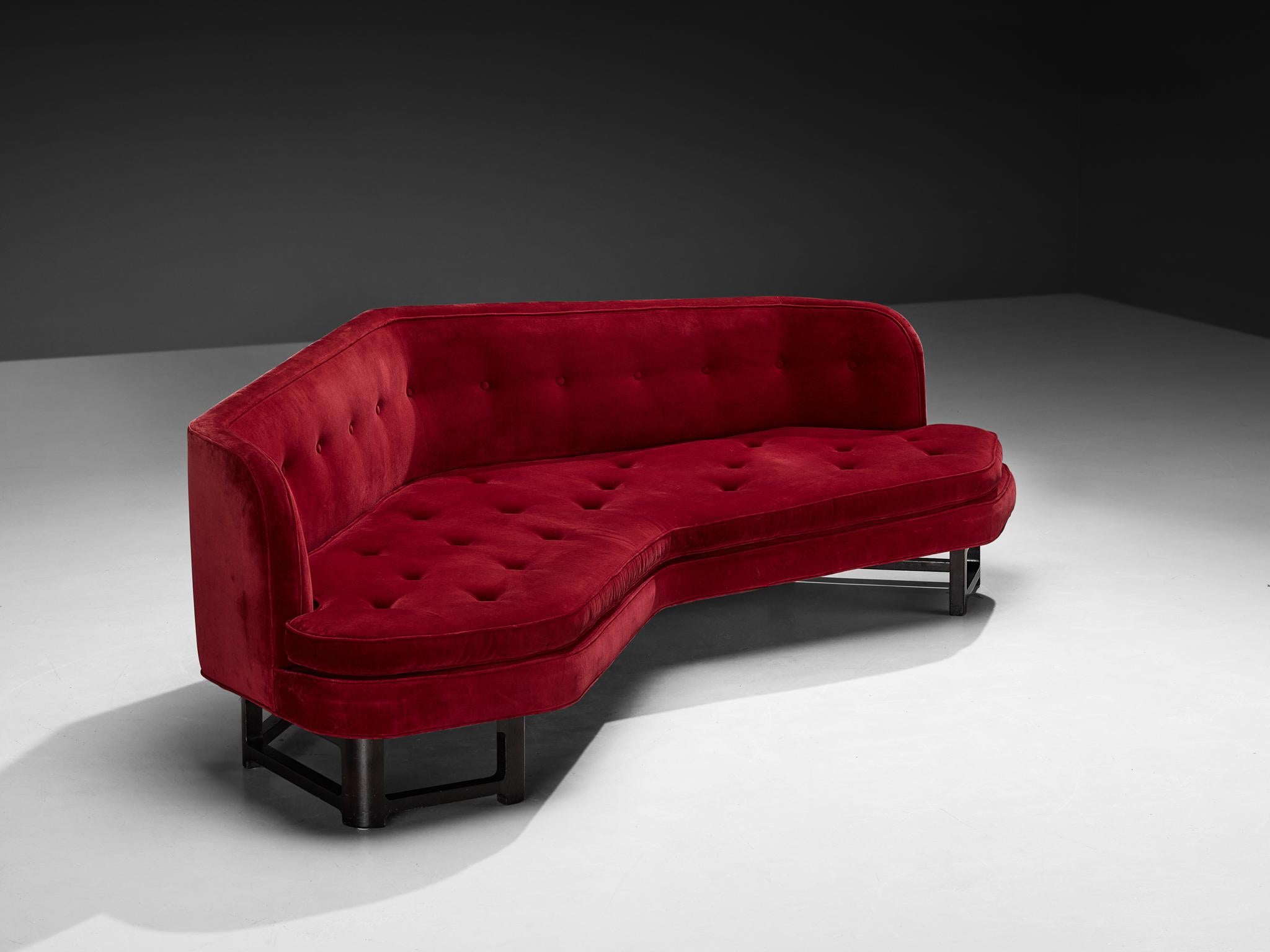 Edward Wormley for Dunbar 'Janus' Sofa in Red Velvet For Sale 4