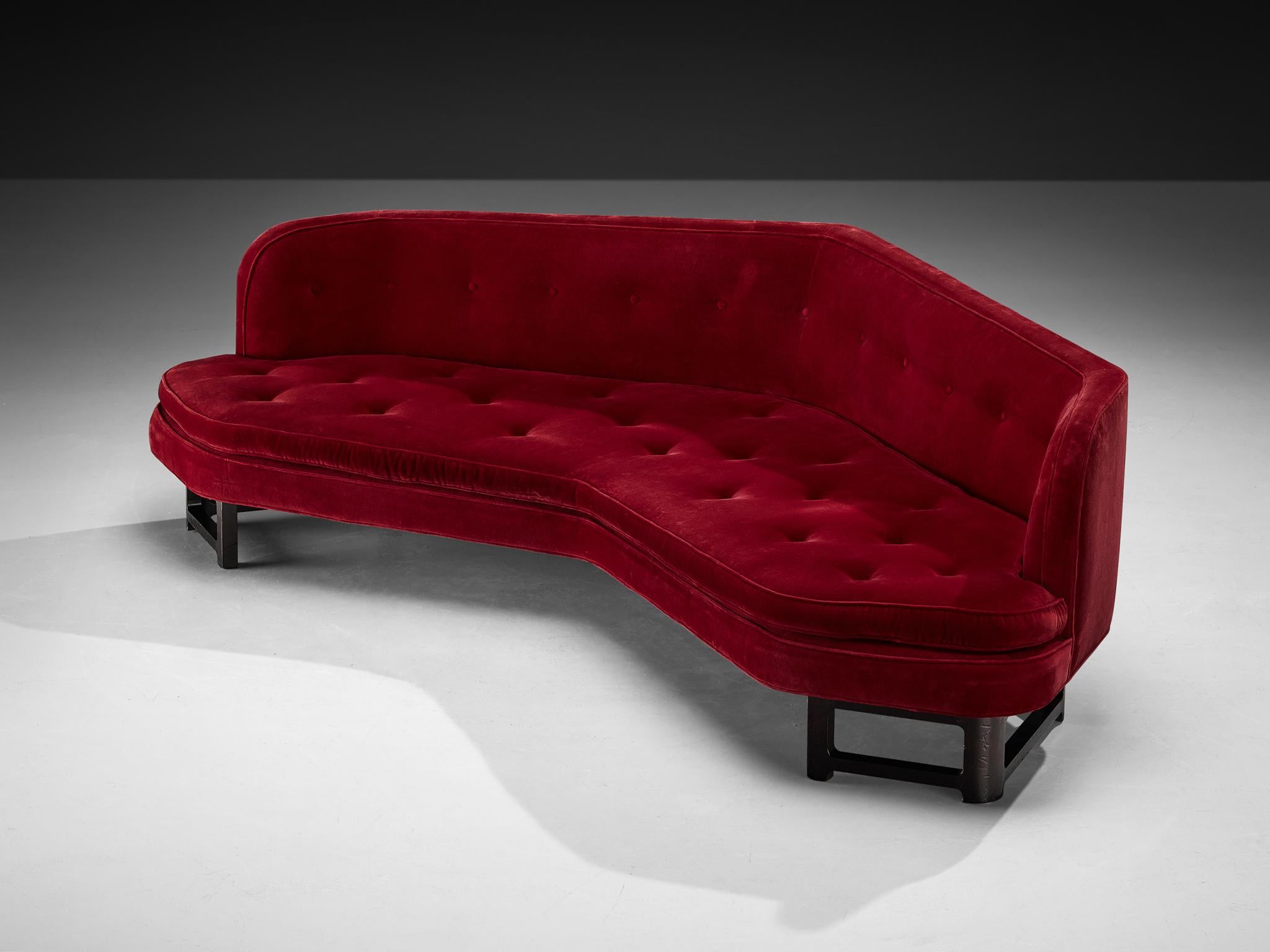 American Edward Wormley for Dunbar 'Janus' Sofa in Red Velvet For Sale