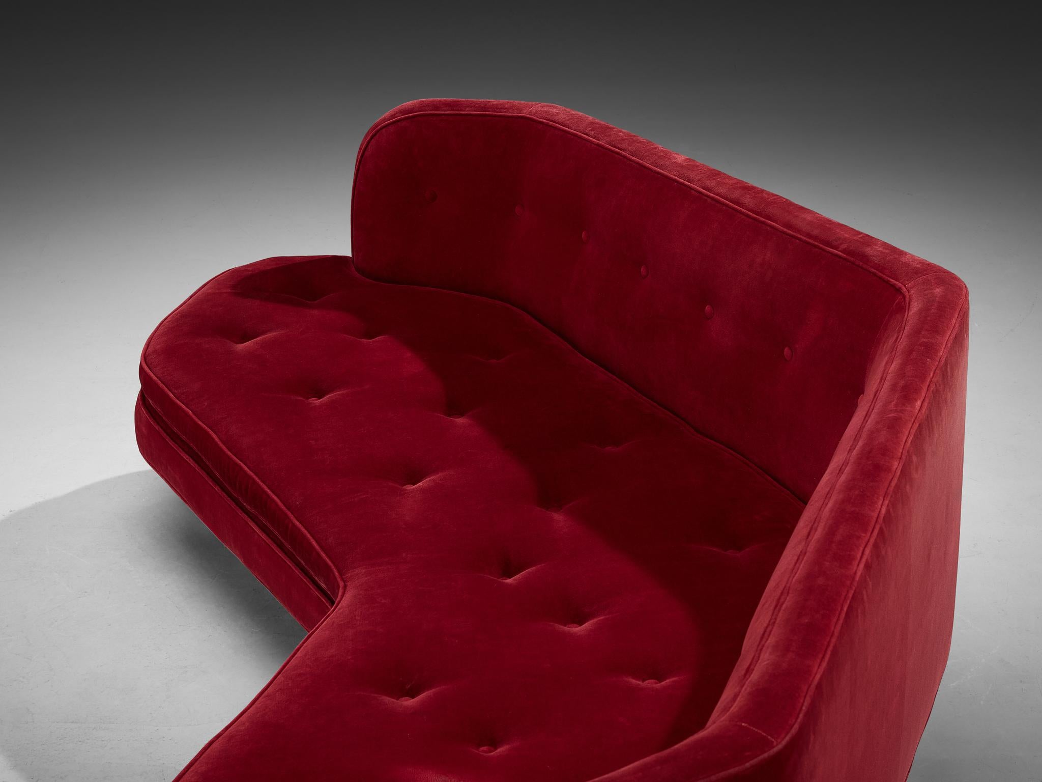 Mid-20th Century Edward Wormley for Dunbar 'Janus' Sofa in Red Velvet For Sale