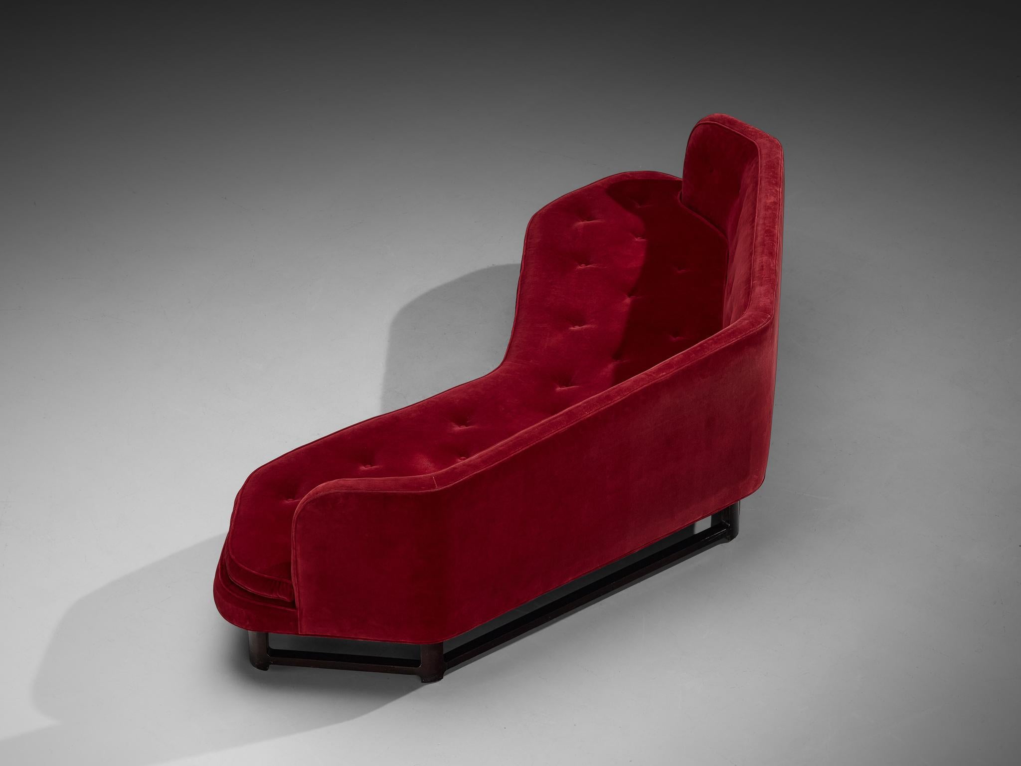 Edward Wormley for Dunbar 'Janus' Sofa in Red Velvet For Sale 1