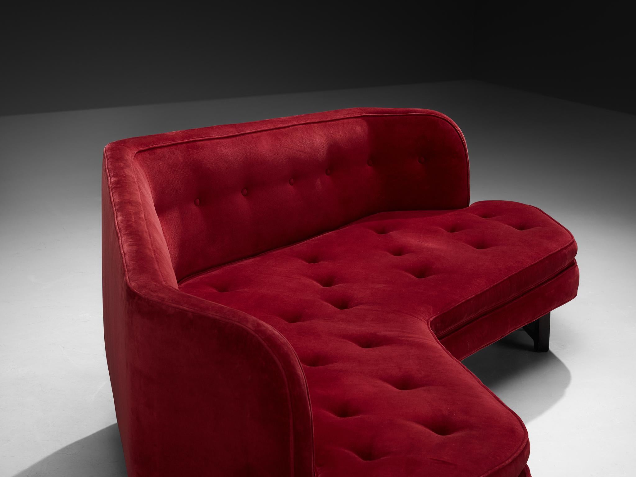 Edward Wormley for Dunbar 'Janus' Sofa in Red Velvet For Sale 2