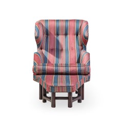 Edward Wormley for Dunbar Janus Wingback Mahogany Lounge Chair and Ottoman