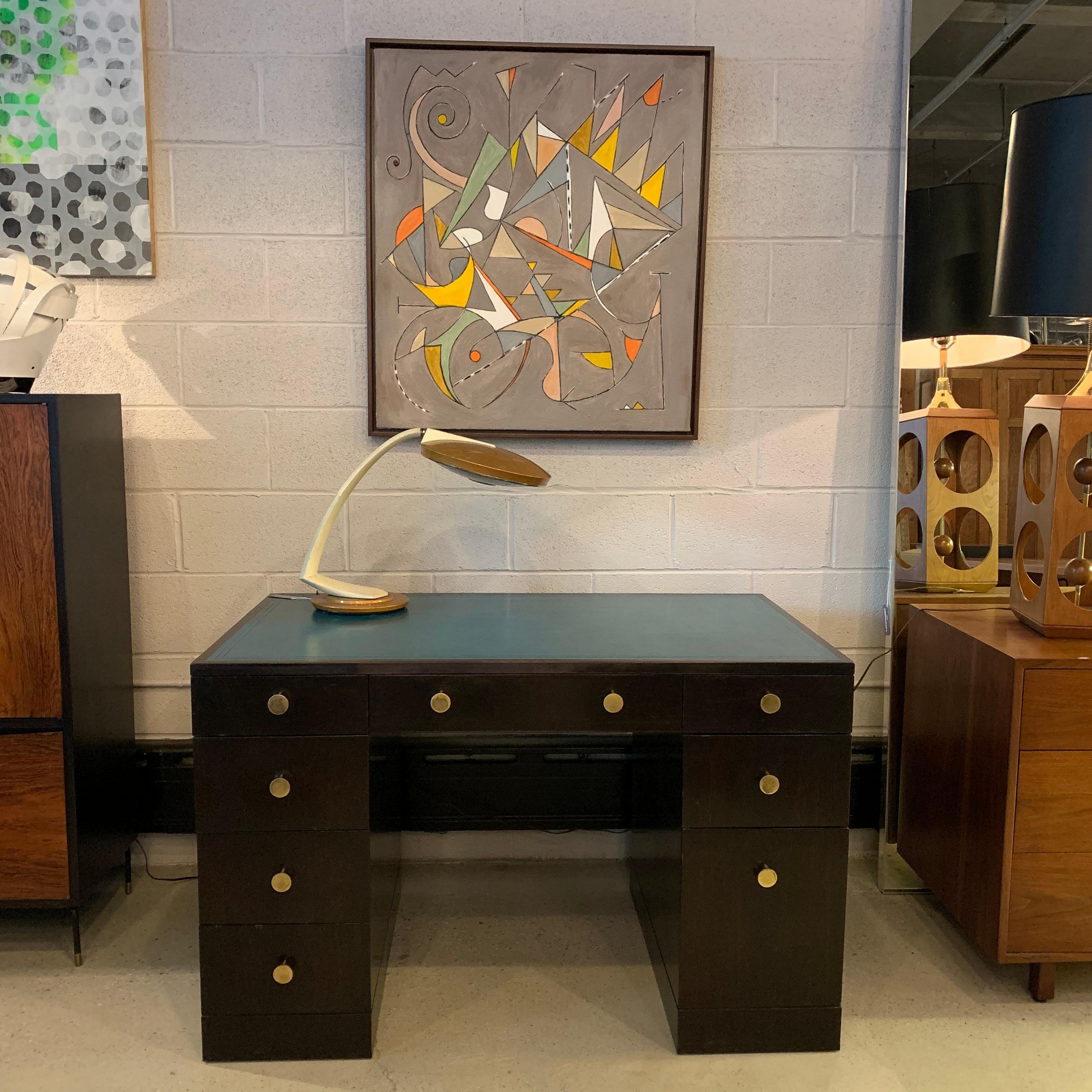 Mid-Century Modern Edward Wormley for Dunbar Lacquered Rosewood Desk with Leather Top