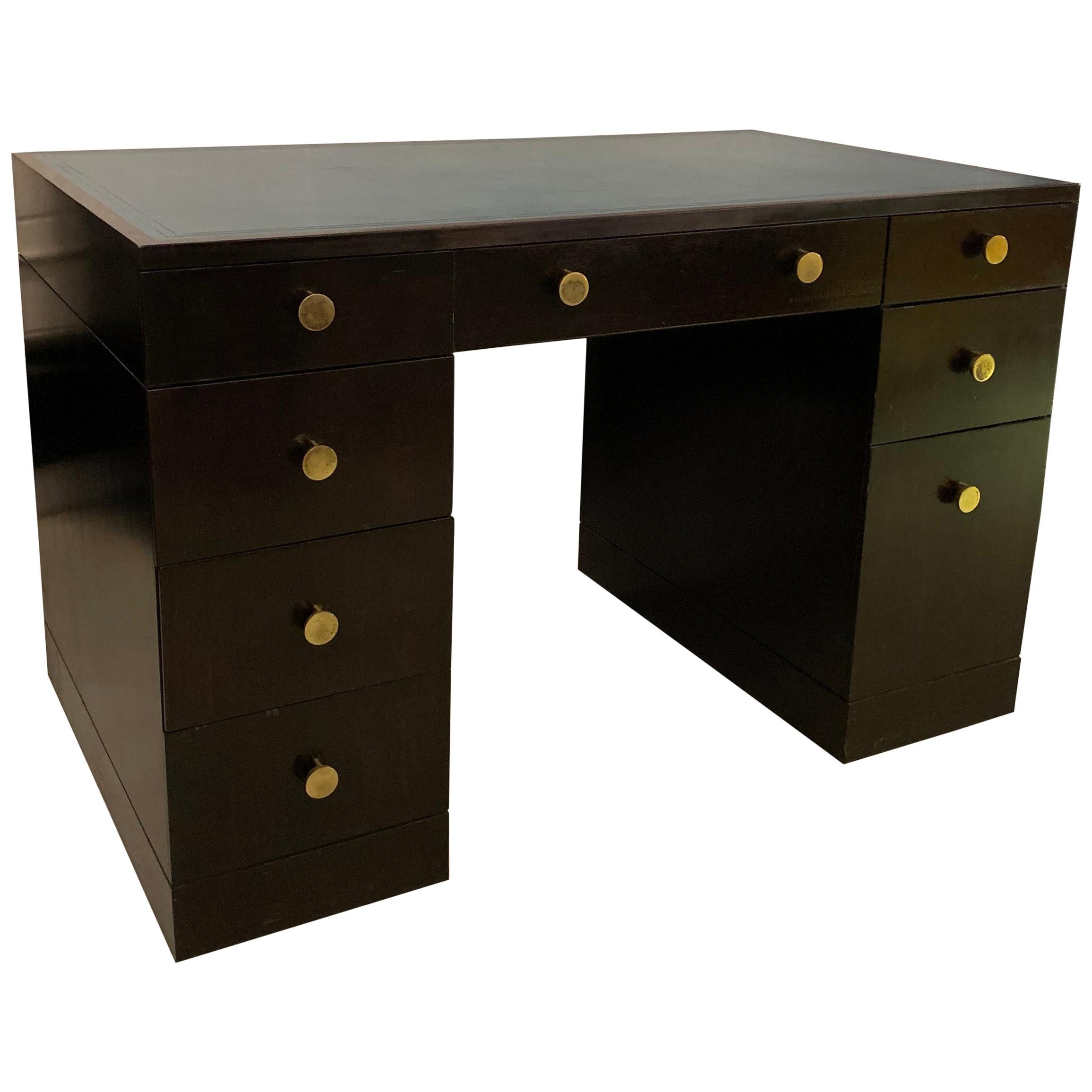 Edward Wormley for Dunbar Lacquered Rosewood Desk with Leather Top