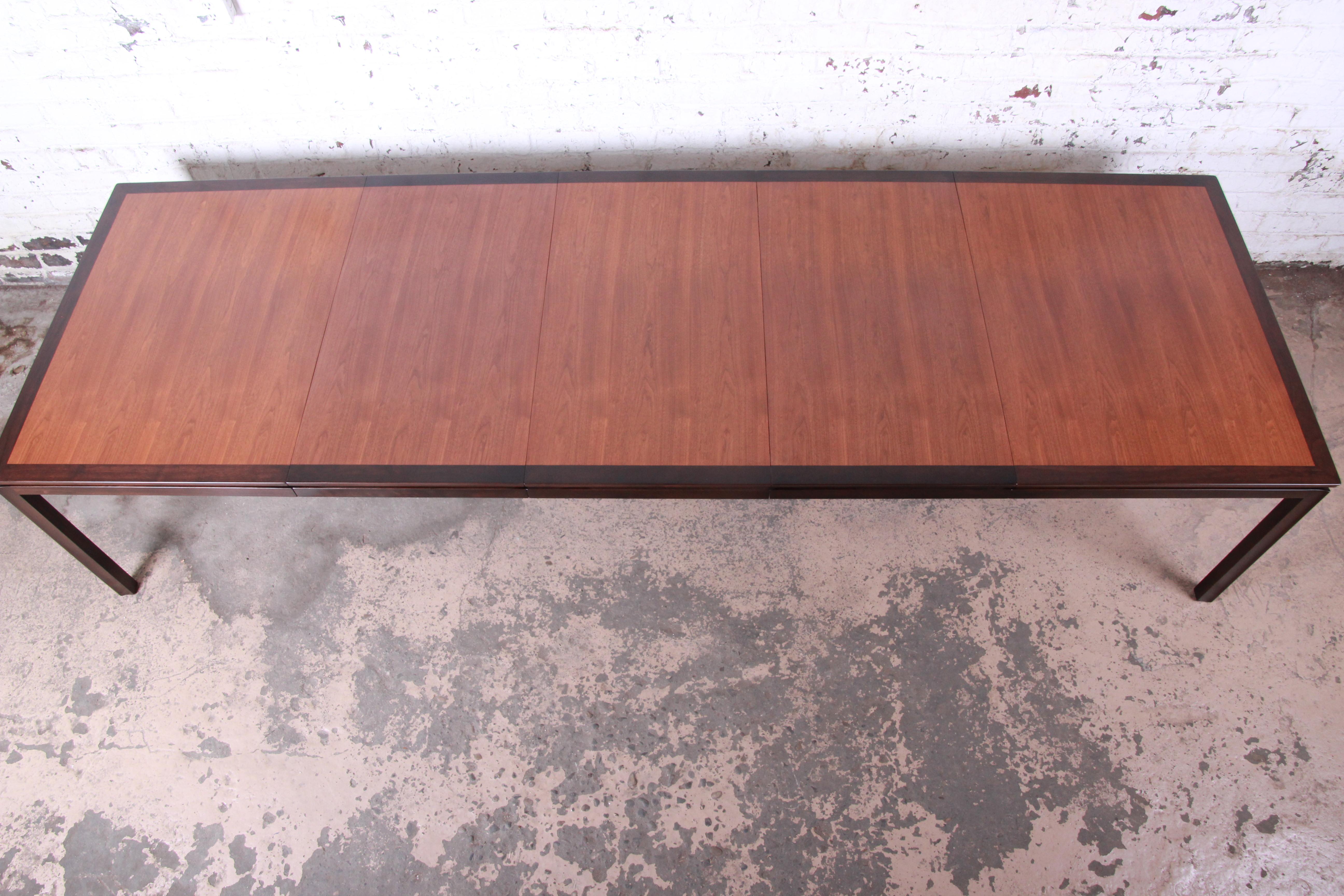 Mid-Century Modern Edward Wormley for Dunbar Large Walnut Extension Dining Table, Newly Restored