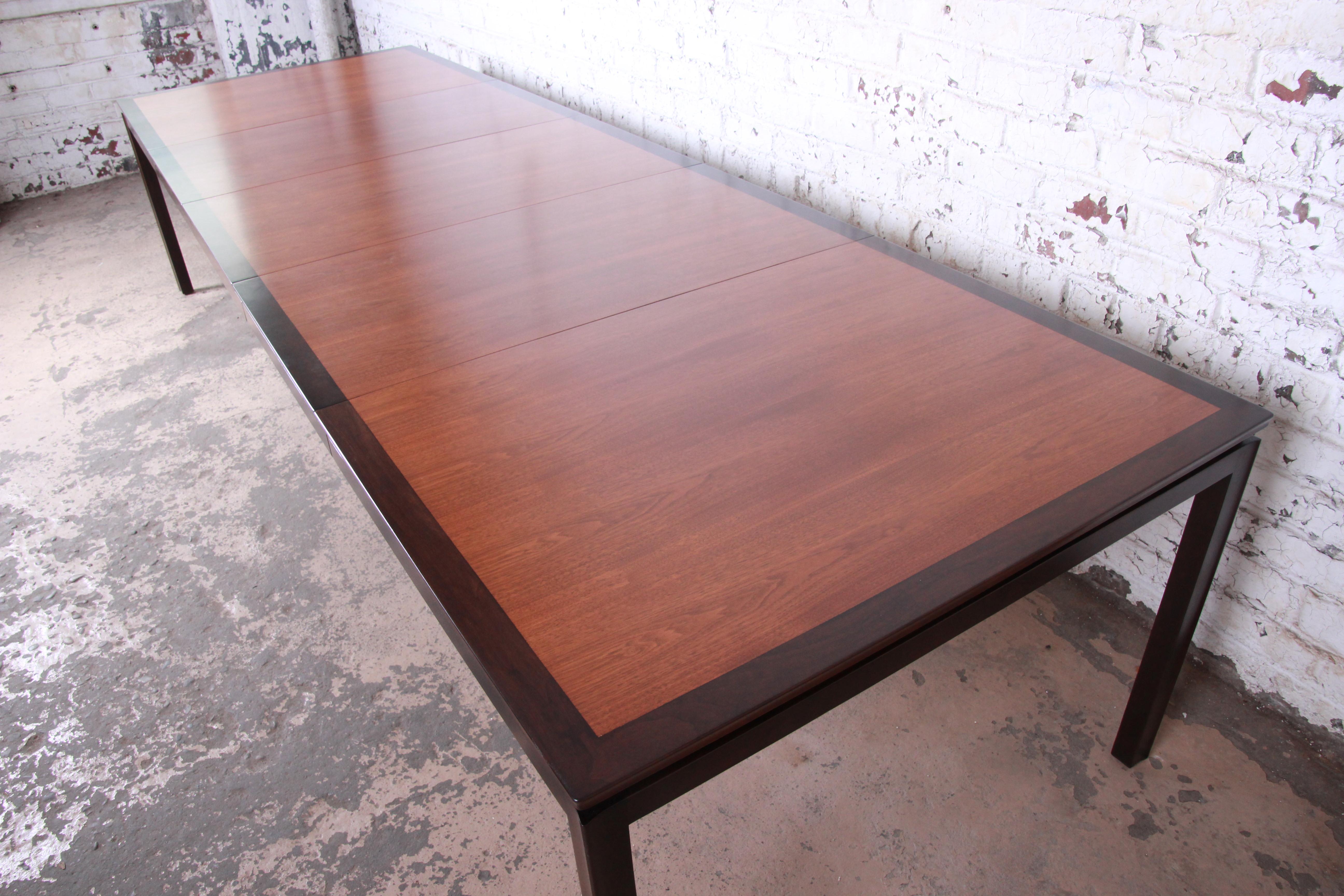 American Edward Wormley for Dunbar Large Walnut Extension Dining Table, Newly Restored