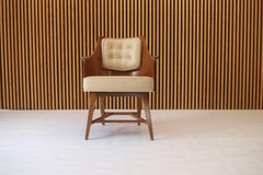 Edward Wormley for Dunbar Leather and Walnut Barrel Back Lounge Chair No. 5646
