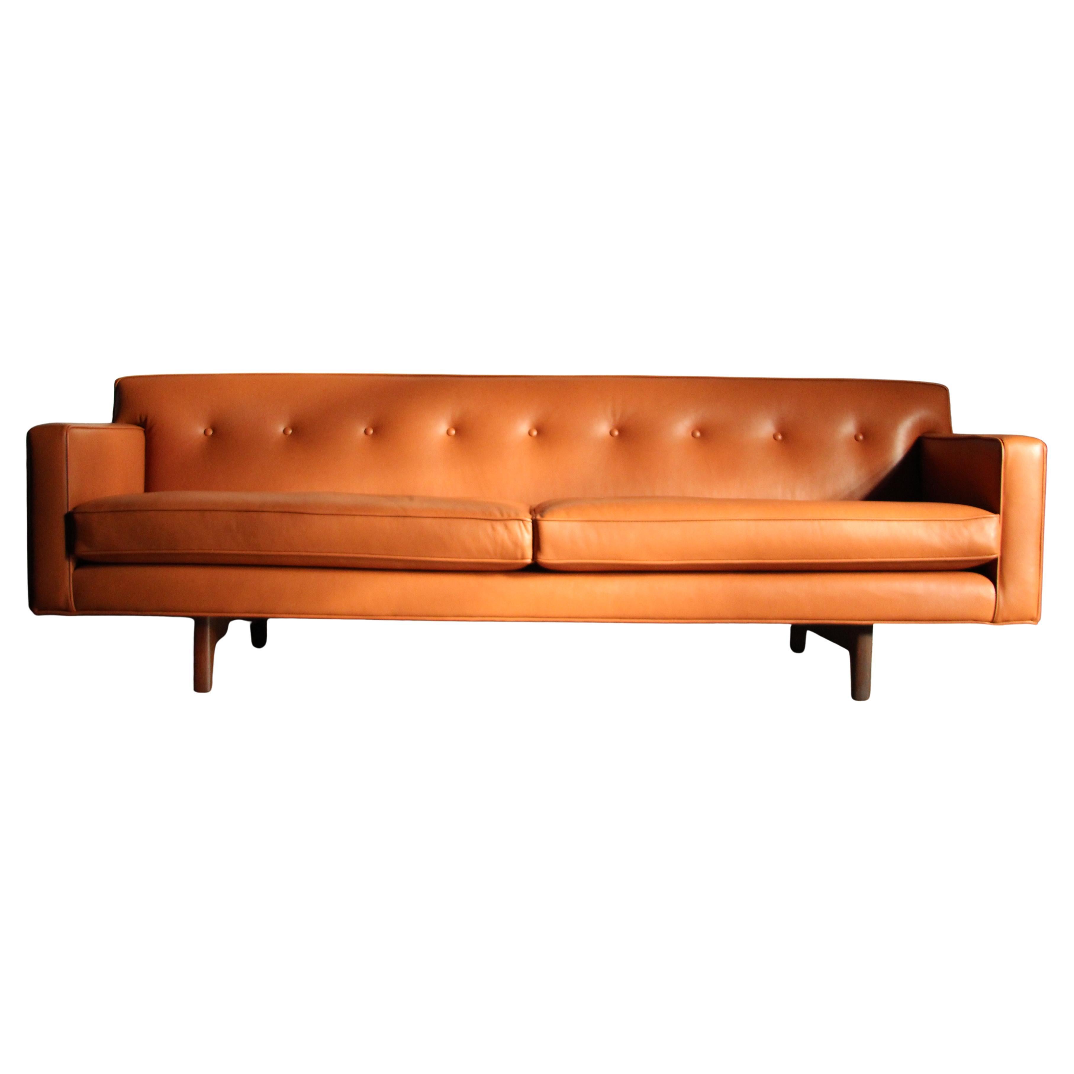 Edward Wormley for Dunbar Leather Bracket Back Sofa, 1950s For Sale