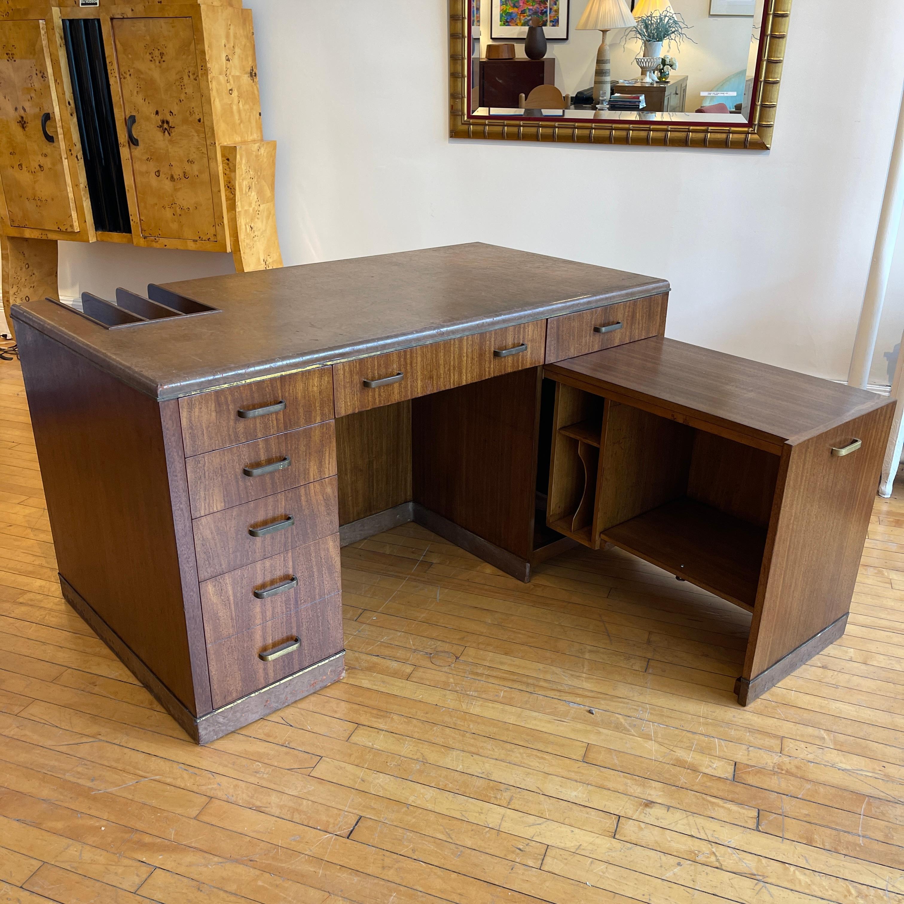Edward Wormley for Dunbar Leather Desk W. Convertible Credenza & Hidden Storage 3