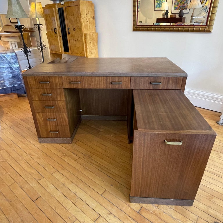 Edward Wormley for Dunbar Leather Desk W. Convertible Credenza and