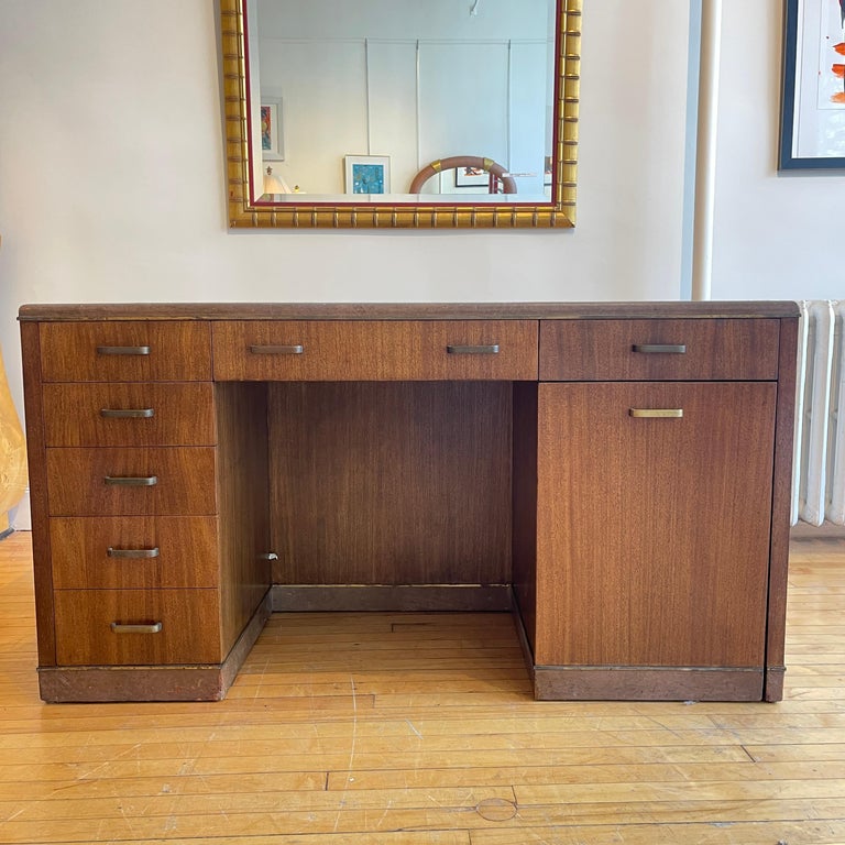 Edward Wormley for Dunbar Leather Desk W. Convertible Credenza and