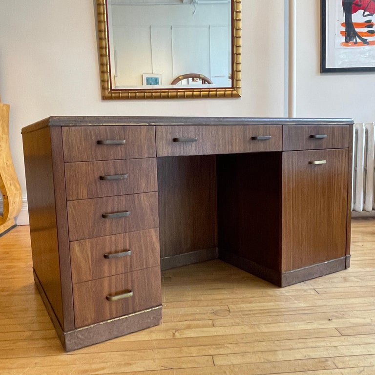 Edward Wormley for Dunbar Leather Desk W. Convertible Credenza and
